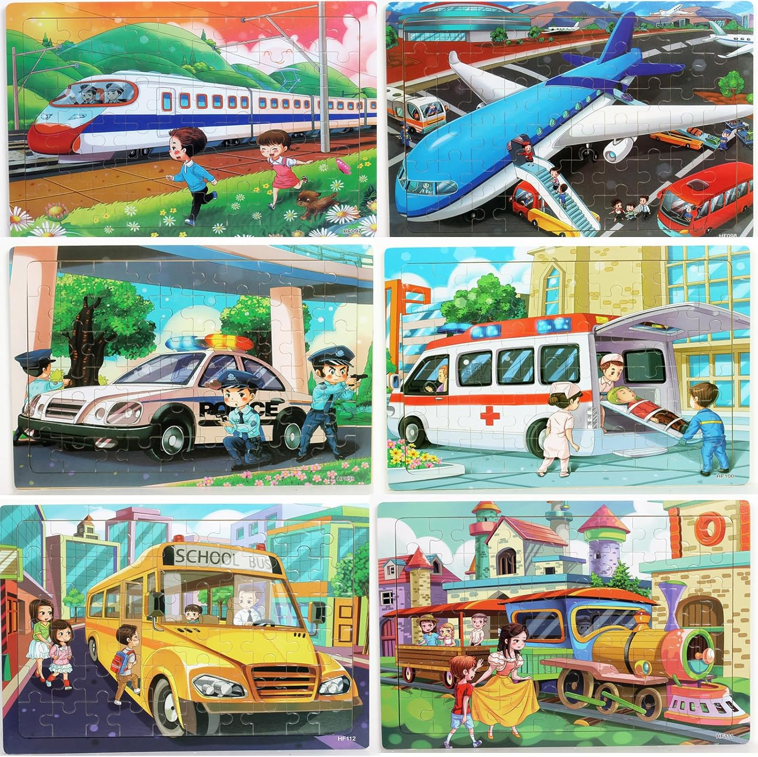 6 Pack 60 Pieces Puzzles for Kids Ages 3-8, Wooden Jigsaw Puzzles Set Preschool Educational Learning Toys for Boys,Girls,Toddlers(Combination 2) image number 1