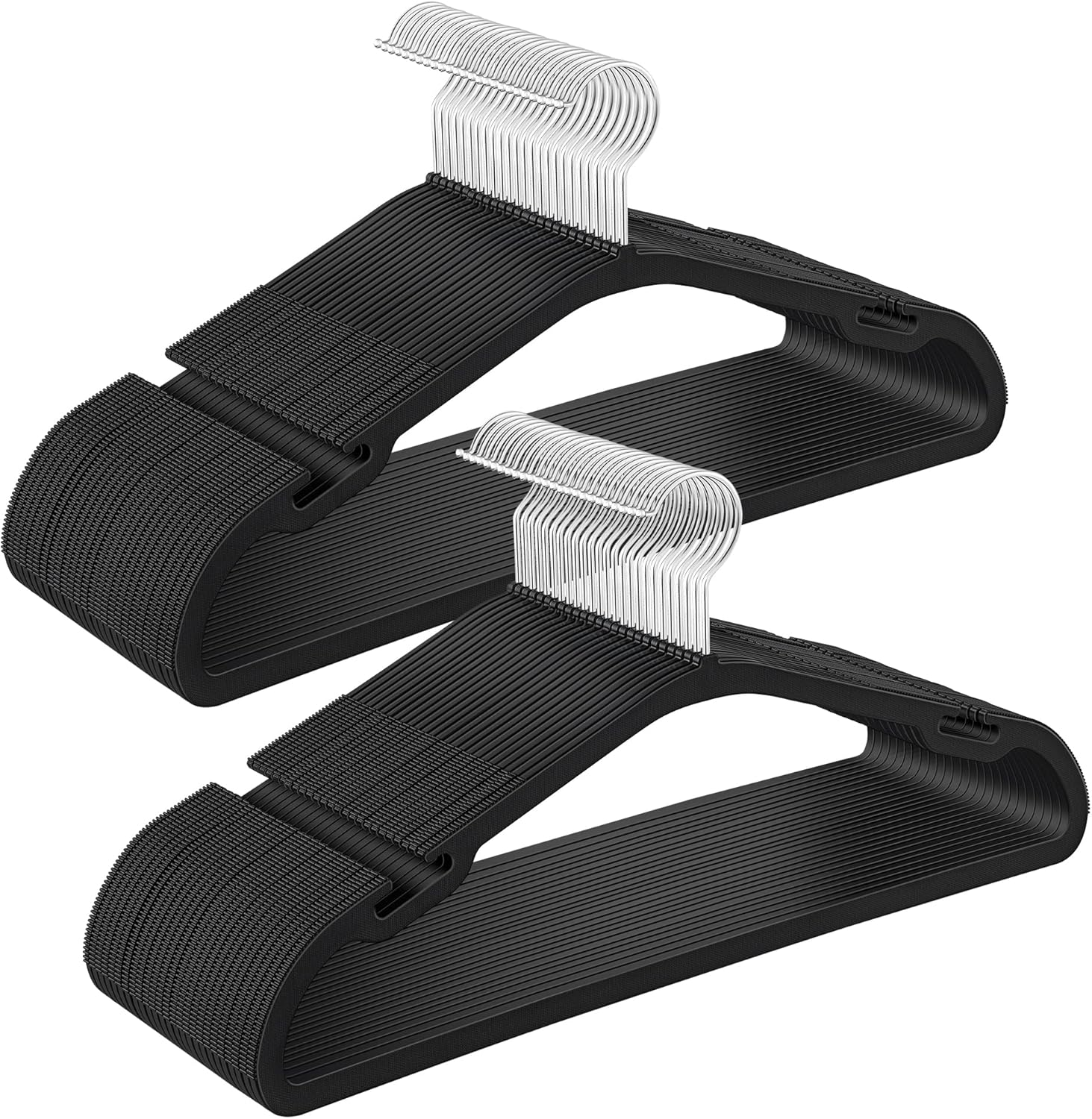 SONGMICS Coat Hangers, Pack of 50, Heavy-Duty Plastic Hangers, with Wide Shoulder Notches, Trousers Bar, 360&deg; Swivel Hook, Space-Saving, 41.6 X 21.4 Cm, for Wardrobe, Cloud White UCRP060W01