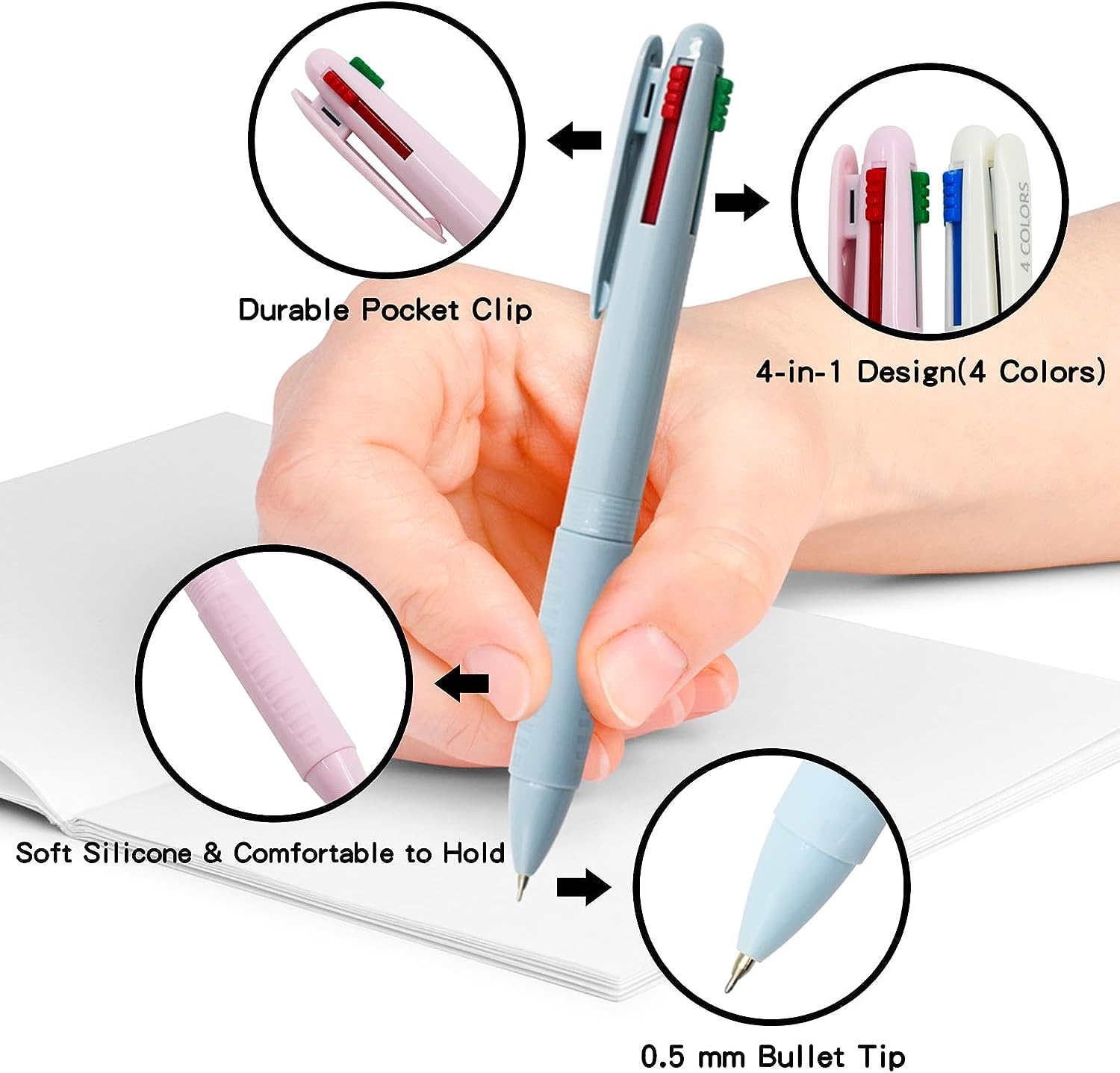 12 PCS Multicolor Ballpoint Pen Set, 4 Colour Retractable Ball Pens, 4 In-1 Pen Multi Colored, Colored Pens Medium Point for Nurse Planner Students Gifts, Pastel Gel Ink Pens Smooth Writing image number 1