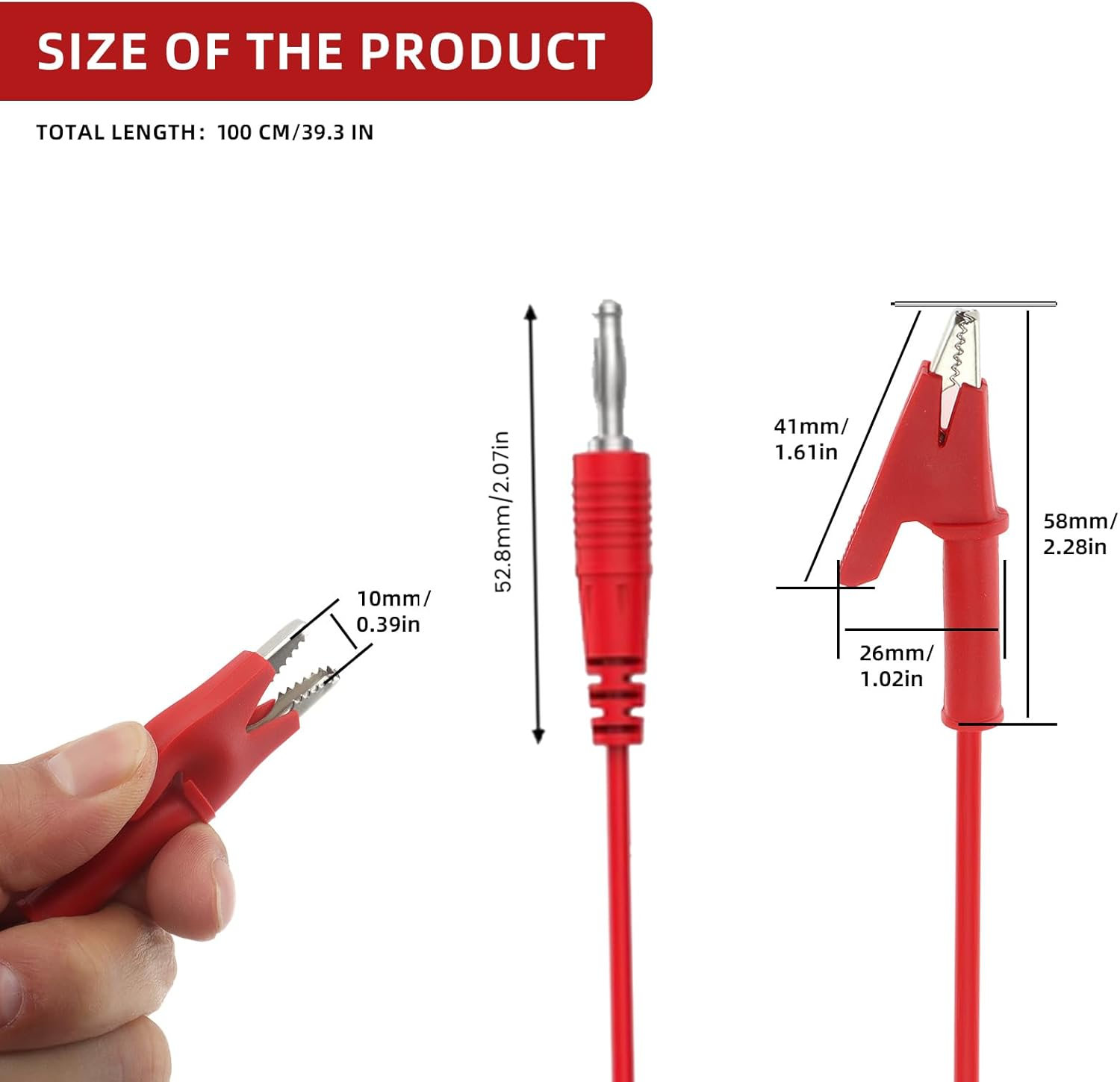 DIANN 2Pcs 4Mm Banana Plug to Alligator Clip Test Lead Cable Line Wire for Multi-Meter, Electrical Test Jumper Wire 100Cm/3.3Ft image number 1