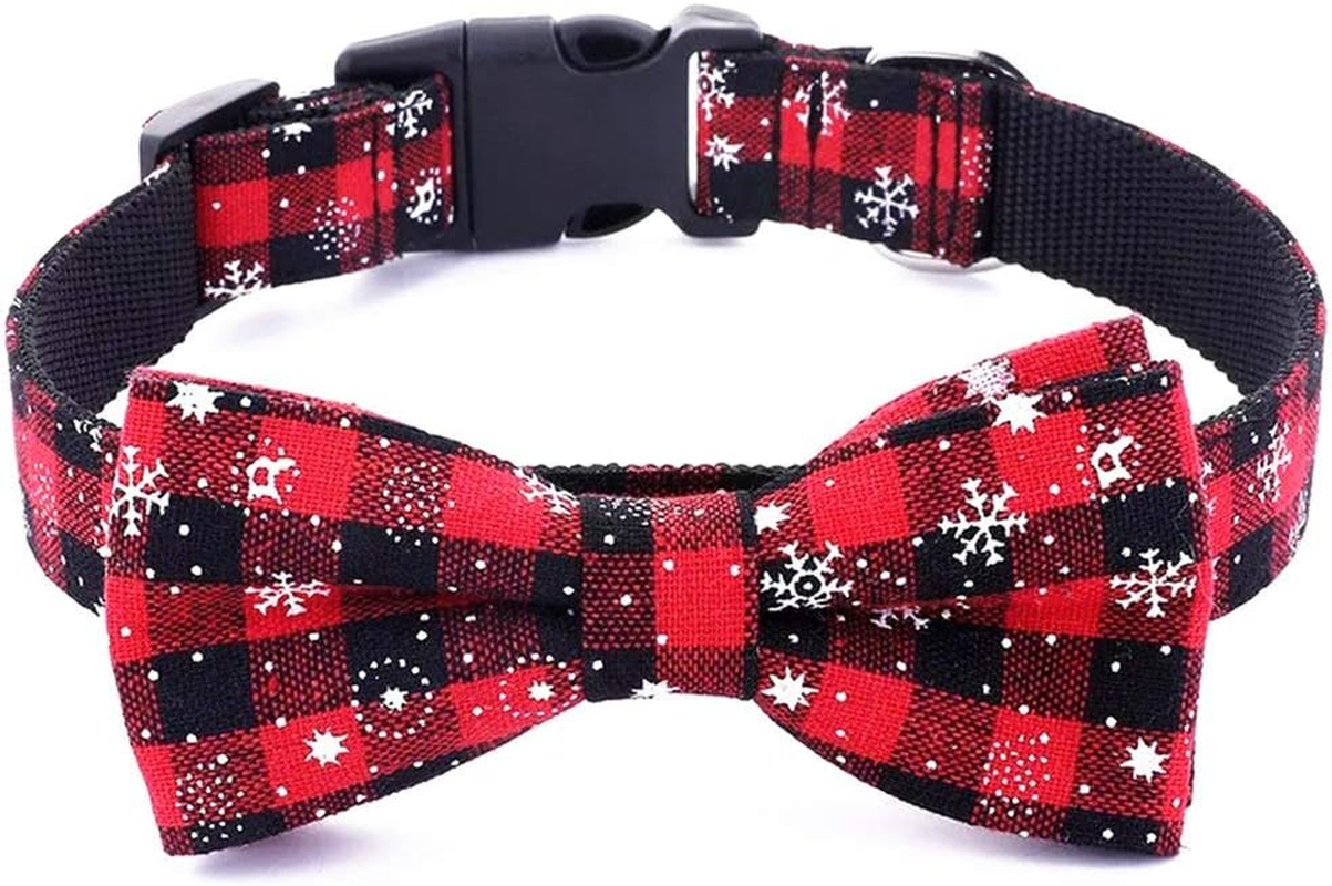 Moonpet Xmas Christmas Dog Collar with Bow Tie - 100% Cotton Nylon Design Adjustable Handmade Dog Collar - Cute Fashion for Small Medium Large Dogs-S