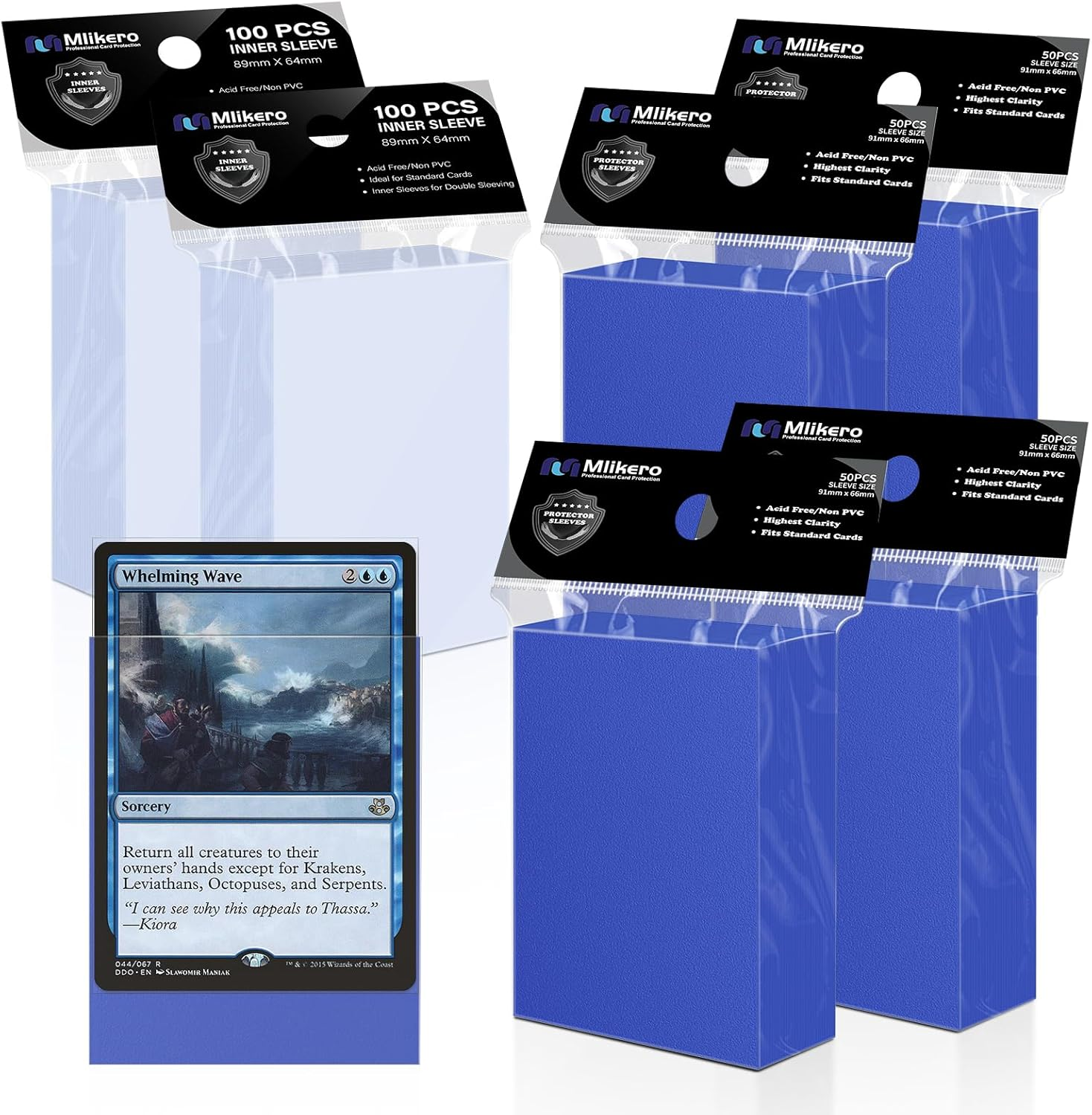 Mlikero 400 Pack Card Sleeves, 200 Matte Black Trading Card Sleeve and 200 Inner Sleeves Ideal for Double-Sleeving, Perfect Fit Sleeves Compatible with MTG, TCG, Baseball, Football Cards.