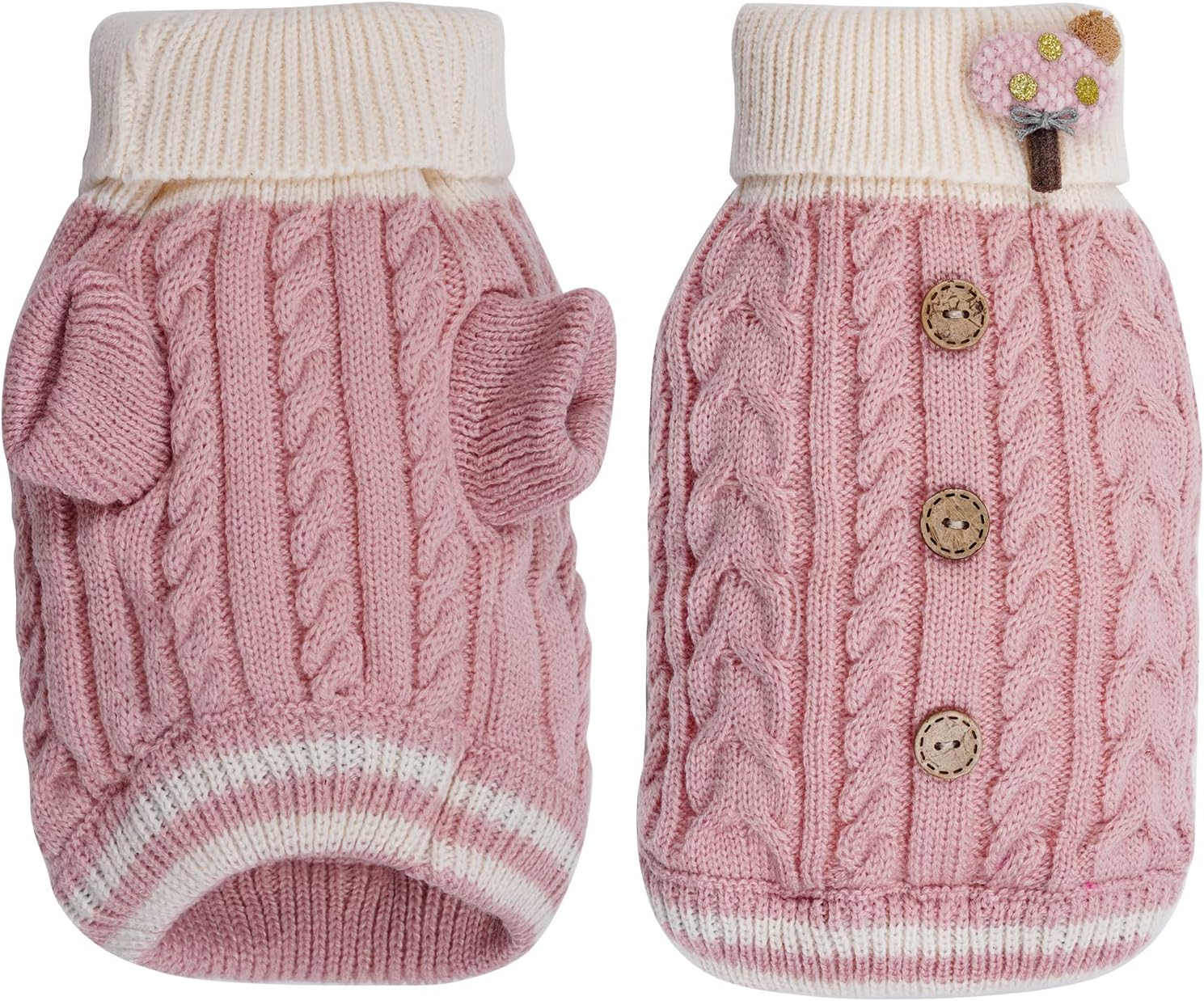 Topbuti Dog Sweater Turtleneck Knitwear Doggie Pullover Sweater Doggy Winter Coat Warm Pet Clothes Puppy Holiday Clothing Buttons Knitted Outfits for Small Cats Dogs Cold Weather (Small) image number 3