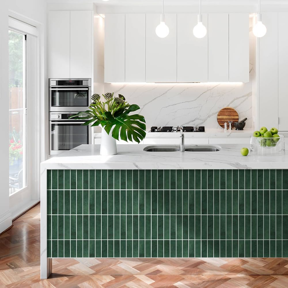 Commomy Peel and Stick Tile, Stick on Tiles Backsplash for Kitchen and Bathroom, PVC Self Adhesive Wall Tiles Stickers 3D Wall Panels Interior Decorative Tiles(30X30Cm, 10 Sheets, Matte Darkgreen)