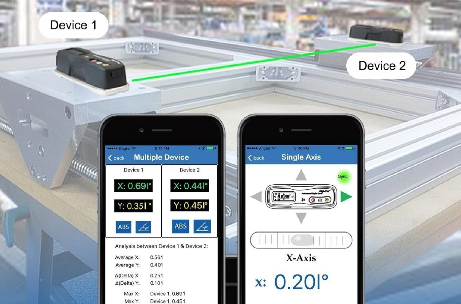 Digi-Pas 2-Axis Smart Master Precision Level DWL1500XY Bluetooth, 0.0002"/Ft (0.02 Mm/M), Black image number 5