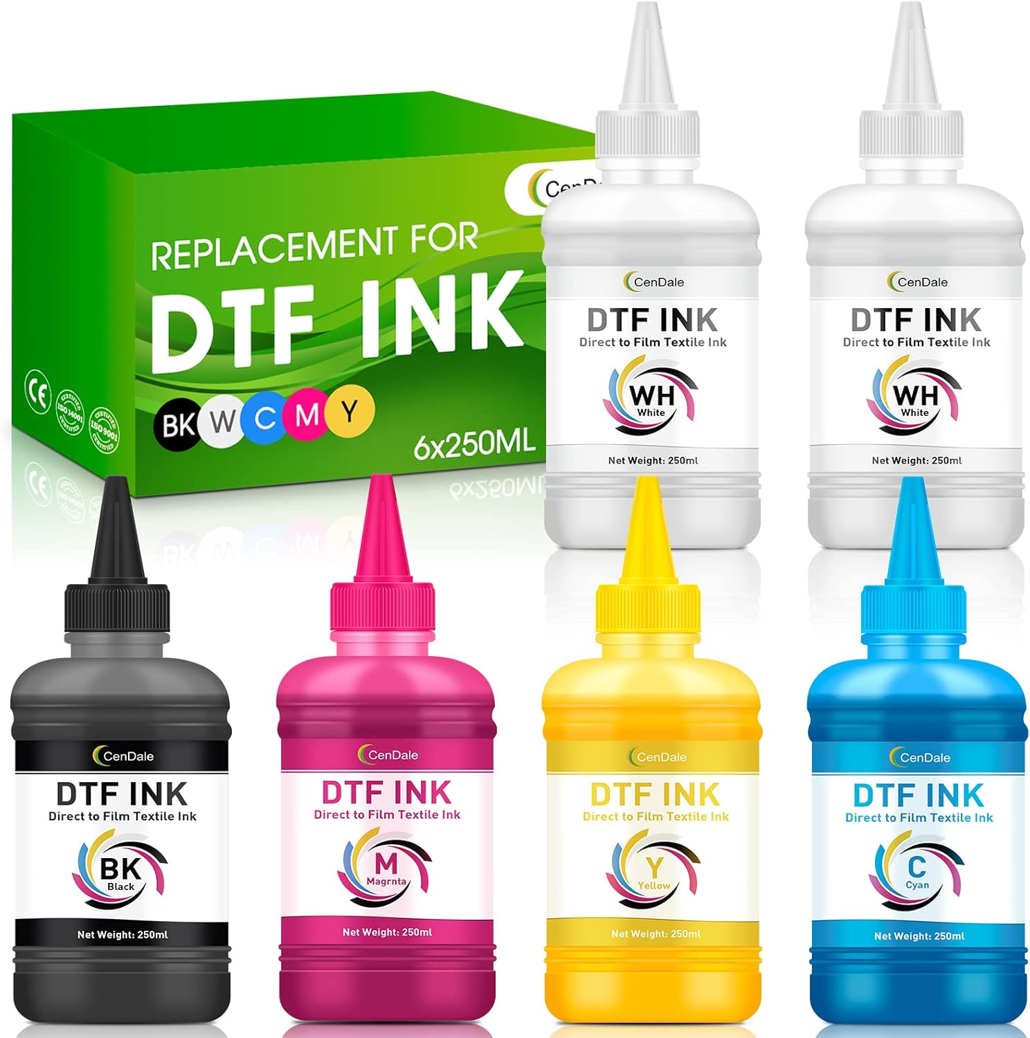 Premium DTF Ink - 1500ML for PET Film, Refill Ink for Epson ET-8550, L1800, L800, R2400, P400, P800, XP15000 - Heat Transfer Printing Direct to Film (250Ml X 6, CMYK) image number 3