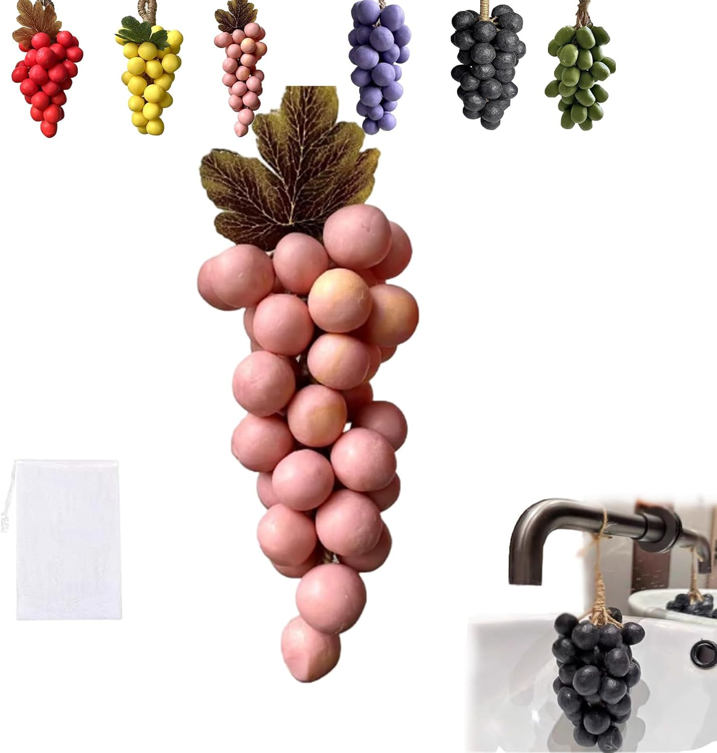 Handmade Grape Cluster Soap on a Rope - Natural Cold Process Bar with Purple Grape Fragrance for Face, Body & Shower, Decorative Bathroom Decor & Gift-Ready Artisan Soap (#5) image number 3