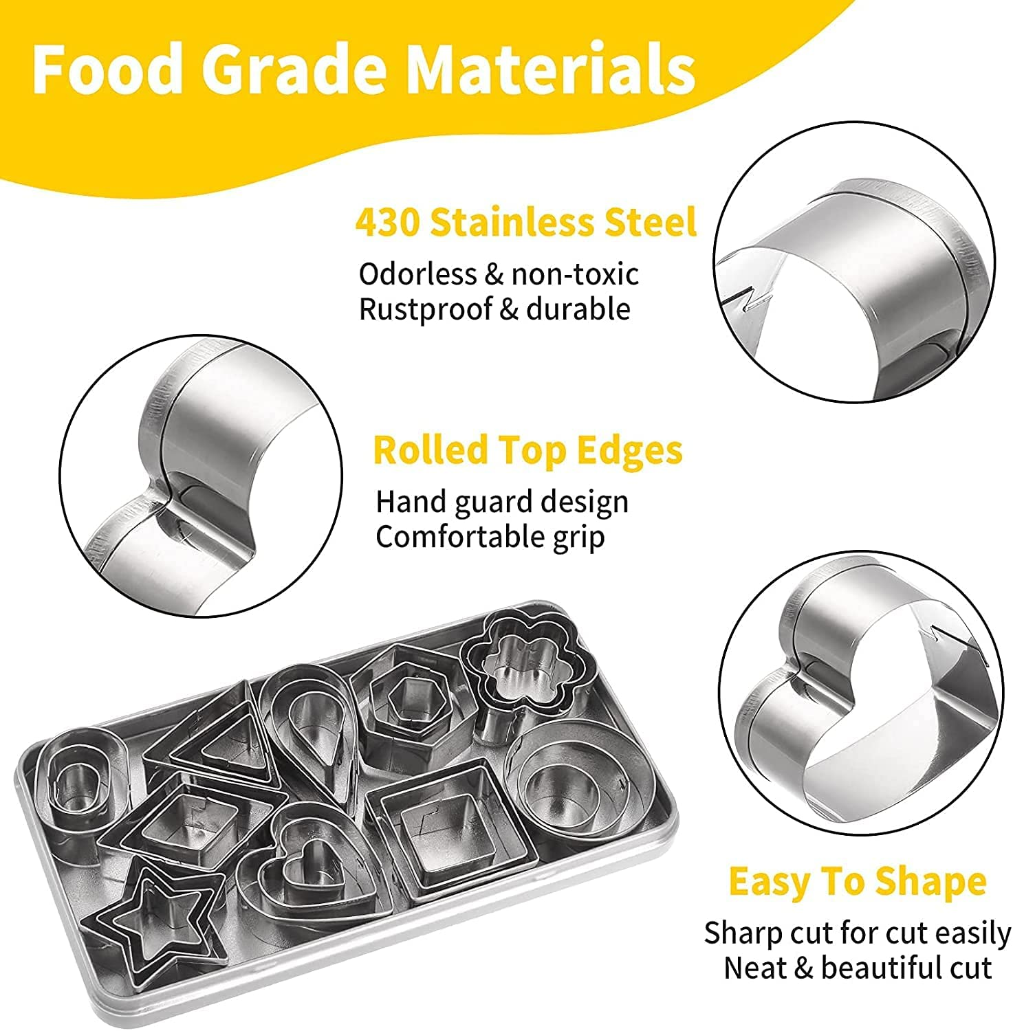 30-Piece Mini Cookie Cutter Set, Star, Flower, Heart, Oval Shapes, Stainless Steel, Dishwasher Safe image number 5