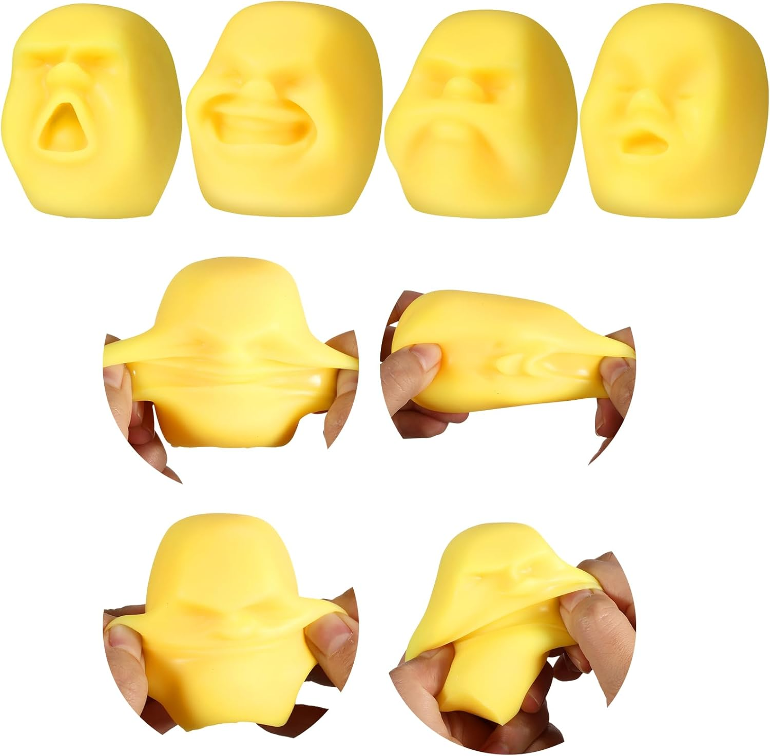 4 Pcs Human Face Stress Ball for Adults Funny Human Face Emotion Balls Fidget Sensory Toy Relief Toys Squeeze Ball Soft Stretchy Fidget Toys Weird Stuff Stress Ball for Teen Relieve (Yellow)