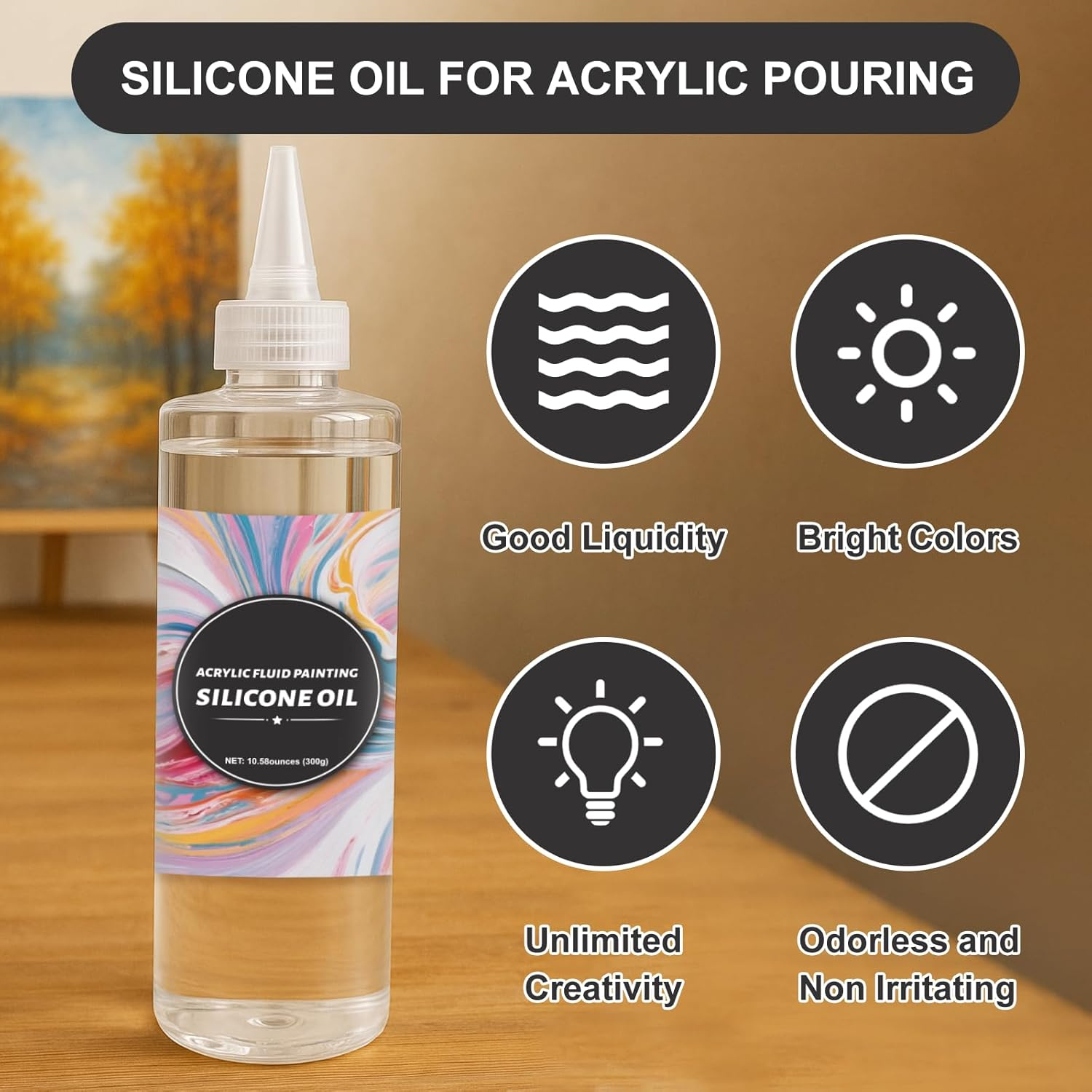 INNOVAYOU 300G Silicone Pouring Oil, Silicone Oil for Acrylic Pouring Add Texture Color Brightness Effect, Suitable for Acrylic, Watercolor, Cell Activators