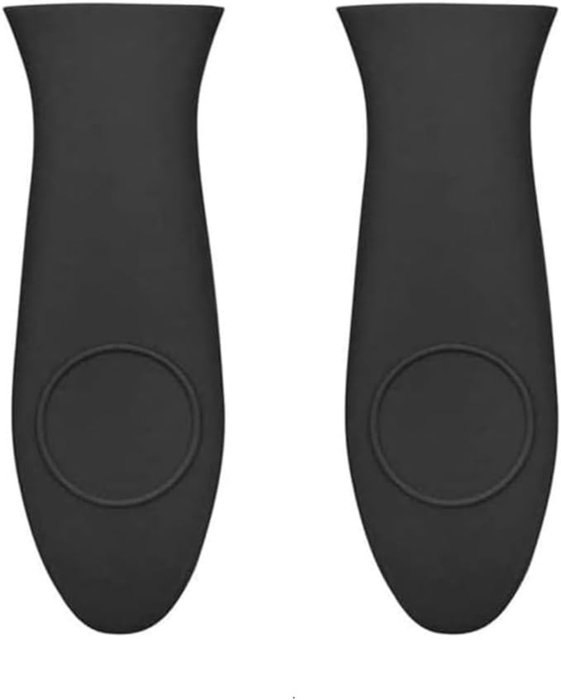 2Pcs Non-Slip Pot Holder Sleeve (Black) R Silicone Heat-Insulating Handle Holder Pot Holders Cover Rubber Hot Resistant Non Slip Pot Holder Sleeves for Cast Iron Skillets Metal Frying Pans
