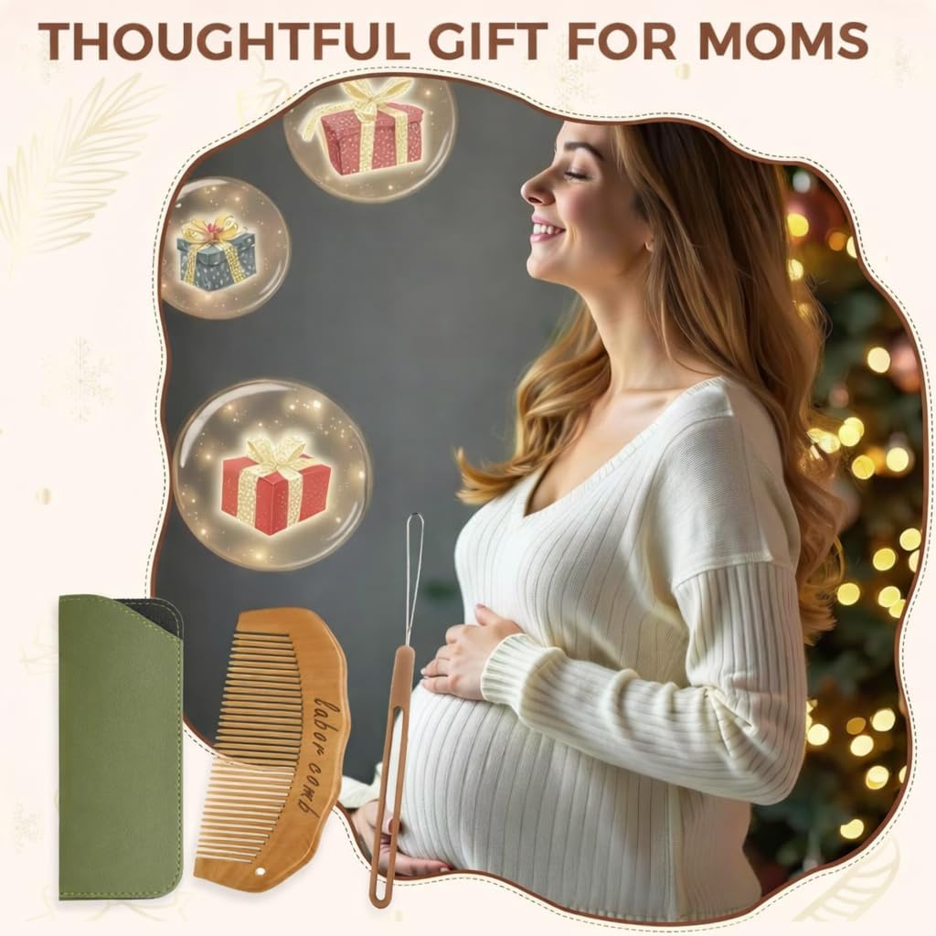 Start Makers Wooden Birth Comb with PU Pouch for Labour Pain Relief, Natural Birthing & Labour Comb, Pregnancy Hospital Bag Essential, Thoughtful Pregnancy Gifts for Mum