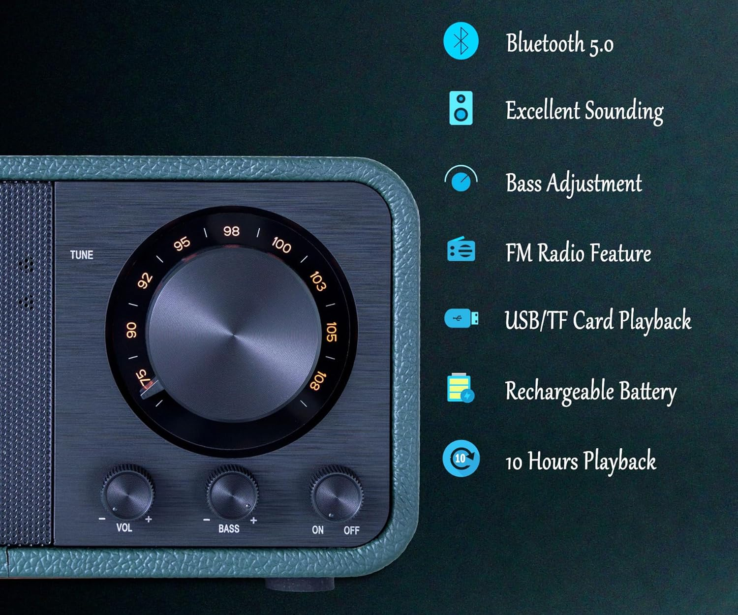 Bentmax Vintage Radio FM Radio with Bluetooth Retro Bluetooth Speaker with SD/USB Memory Music Player Function, Wireless Streaming from Smartphone, up to 10 Hours Playback (Leather Green) image number 1