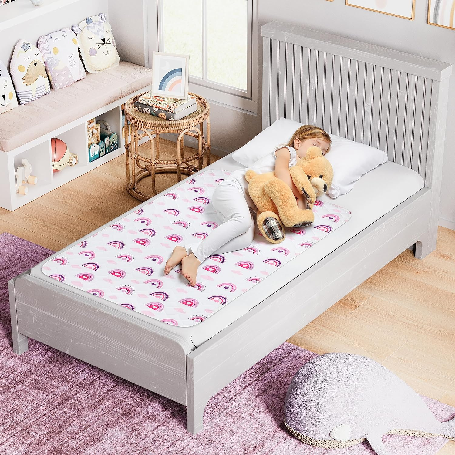 Potty Training Bed Pad, Waterproof Mattress Protector for 100% Night Time Protection|Rainbow|Lifesaver for Mattress Whilst Night Time Toilet Training|Easy to Wash & Dry|Fits Toddler & Single Size Bed image number 1