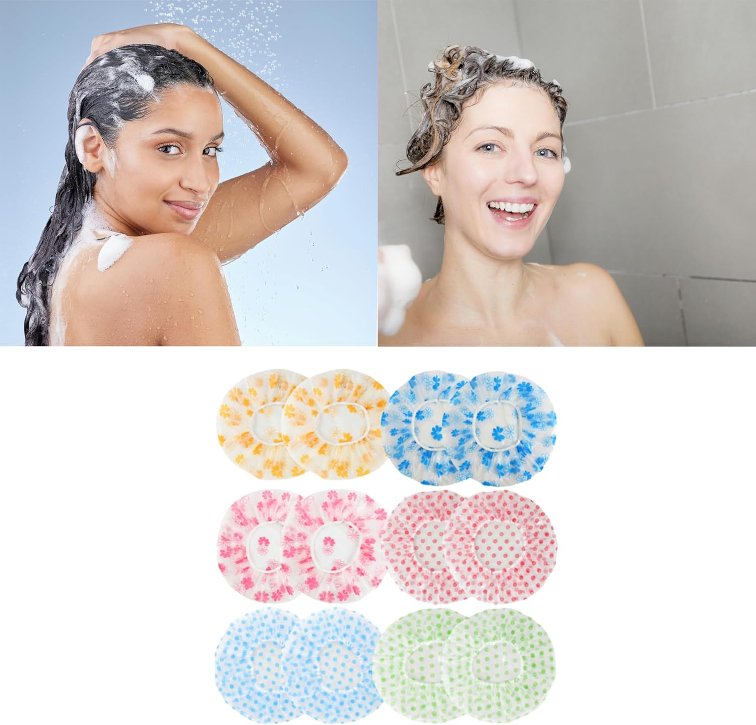12 Pack Shower Caps Premium Waterproof Bath Caps for Women & Men, Waterproof Elastic Shower Cap Hair Protection for Bathing (12Pcs Multicolor) image number 4