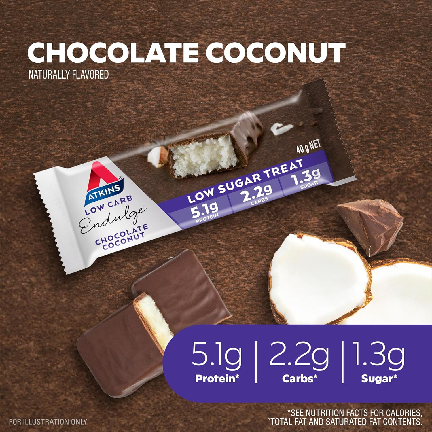 Atkins Endulge Chocolate Coconut Bar, Dessert Favourite, Low Sugar, High Fibre, Keto Friendly Bar, 15 Count image number 1