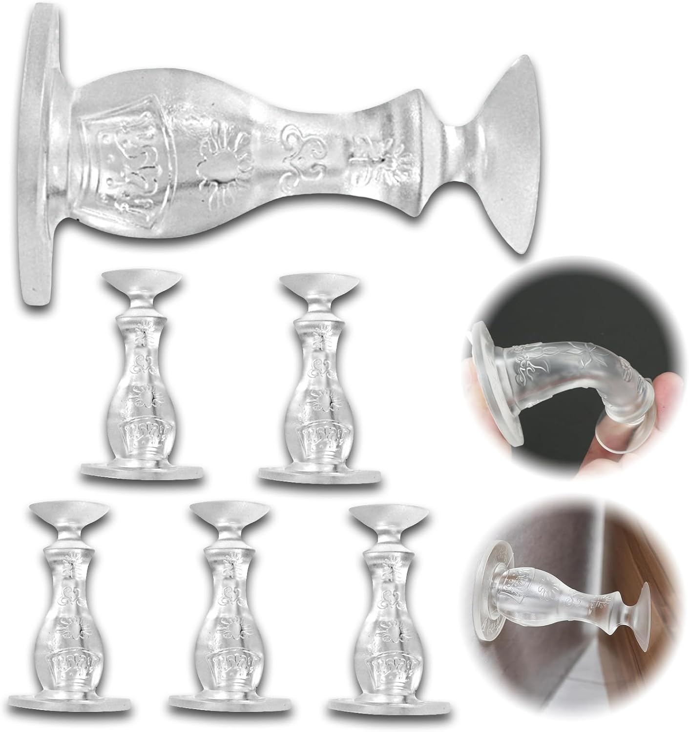 Silicone Door Stopper with Adhesive Base, 6 Pack No-Drill Installation Holder to Keep Open, 8.5 Cm Silent Design for Wall Baseboard Bathroom Bedroom (Black)