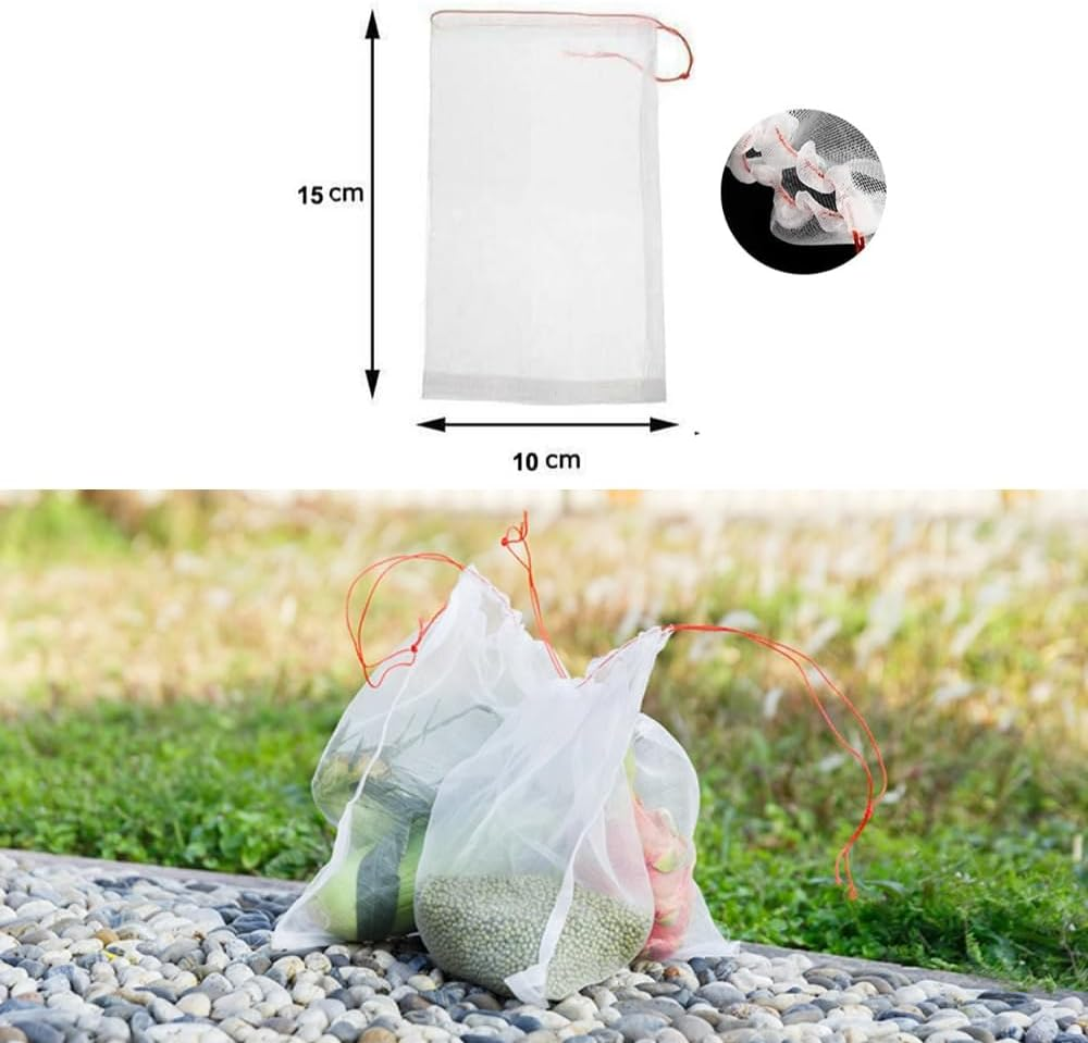 50 PCS Fruit Protection Net Bags with Drawstring,Agriculture Garden Fruit Vegetable Protection Net Bags,Garden Plants Cover Mesh Netting,Mesh Exclusion for Pest Control (10Cm X 15Cm) image number 4
