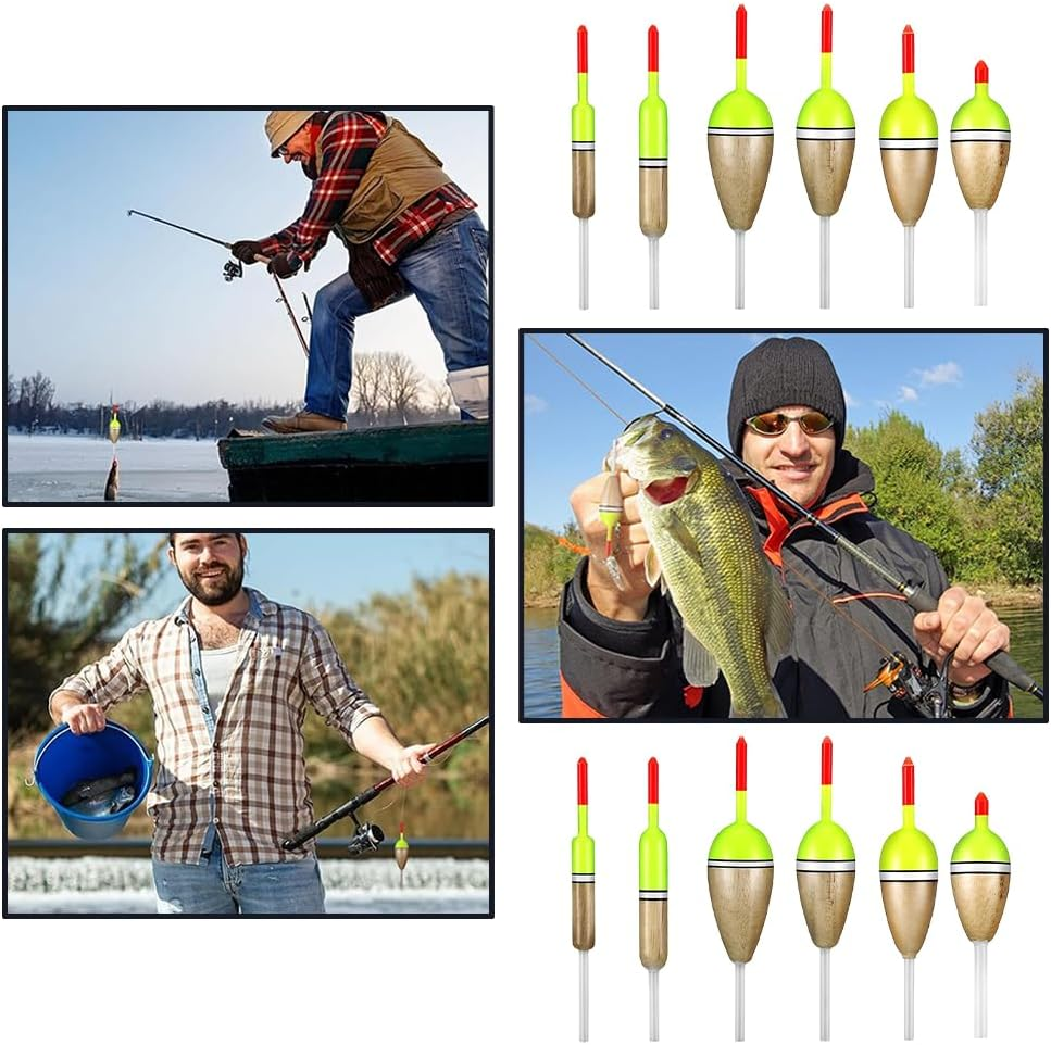 NYGHMY 12 Pcs Balsa Wood Slip Bobbers &mdash; Fishing Floats for Crappie, Bluegill, Trout, Bass, Panfish, Catfish, Walleye &mdash; 6 Sizes Tackle Accessories image number 3