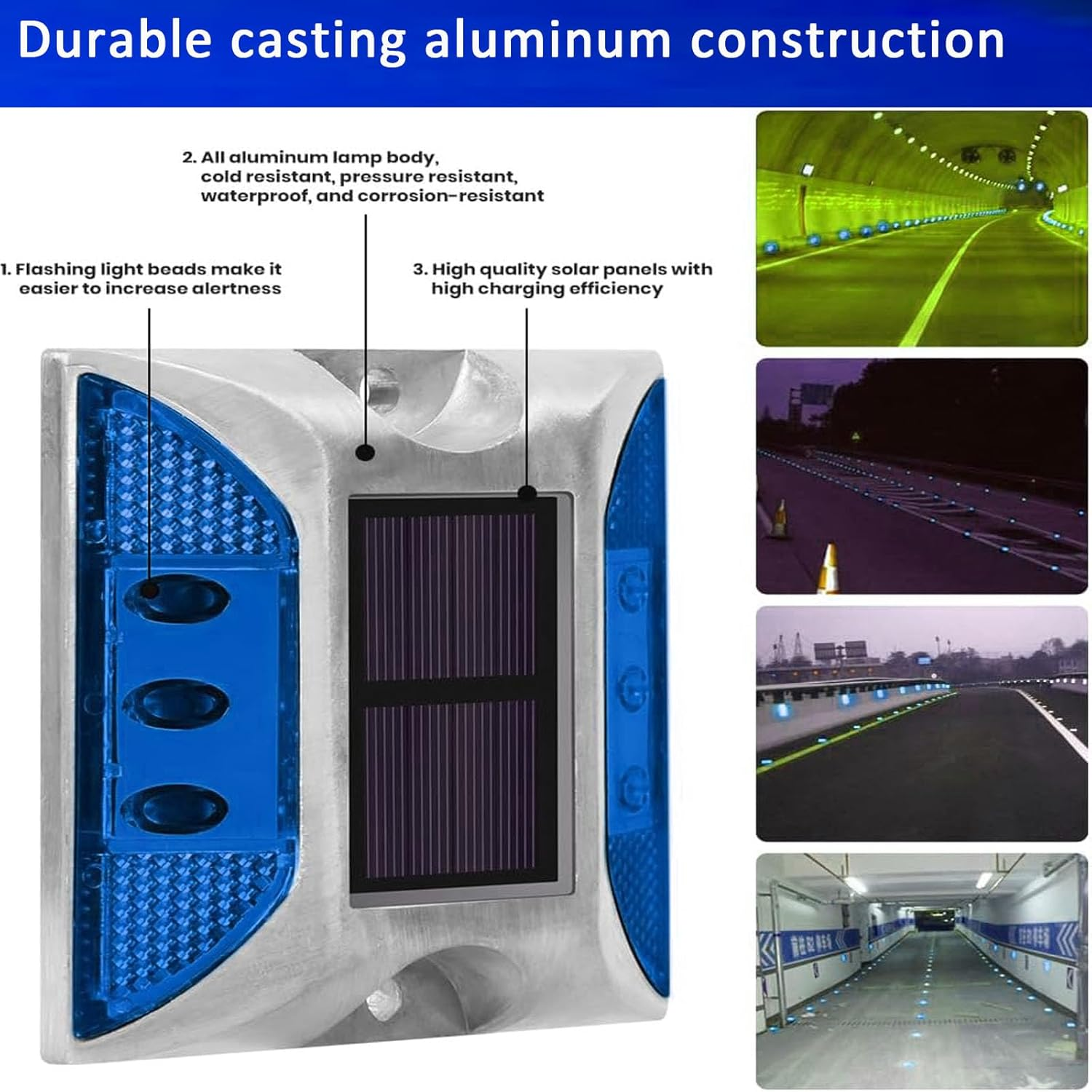 2 Pcs LED Solar Power Ground Marker Lights, Driveway Outdoor LED Lights,Waterproof Outdoor Driveway Road Highway Spike Lamp, for Pathway Sidewalk Boat Deck Stair image number 1