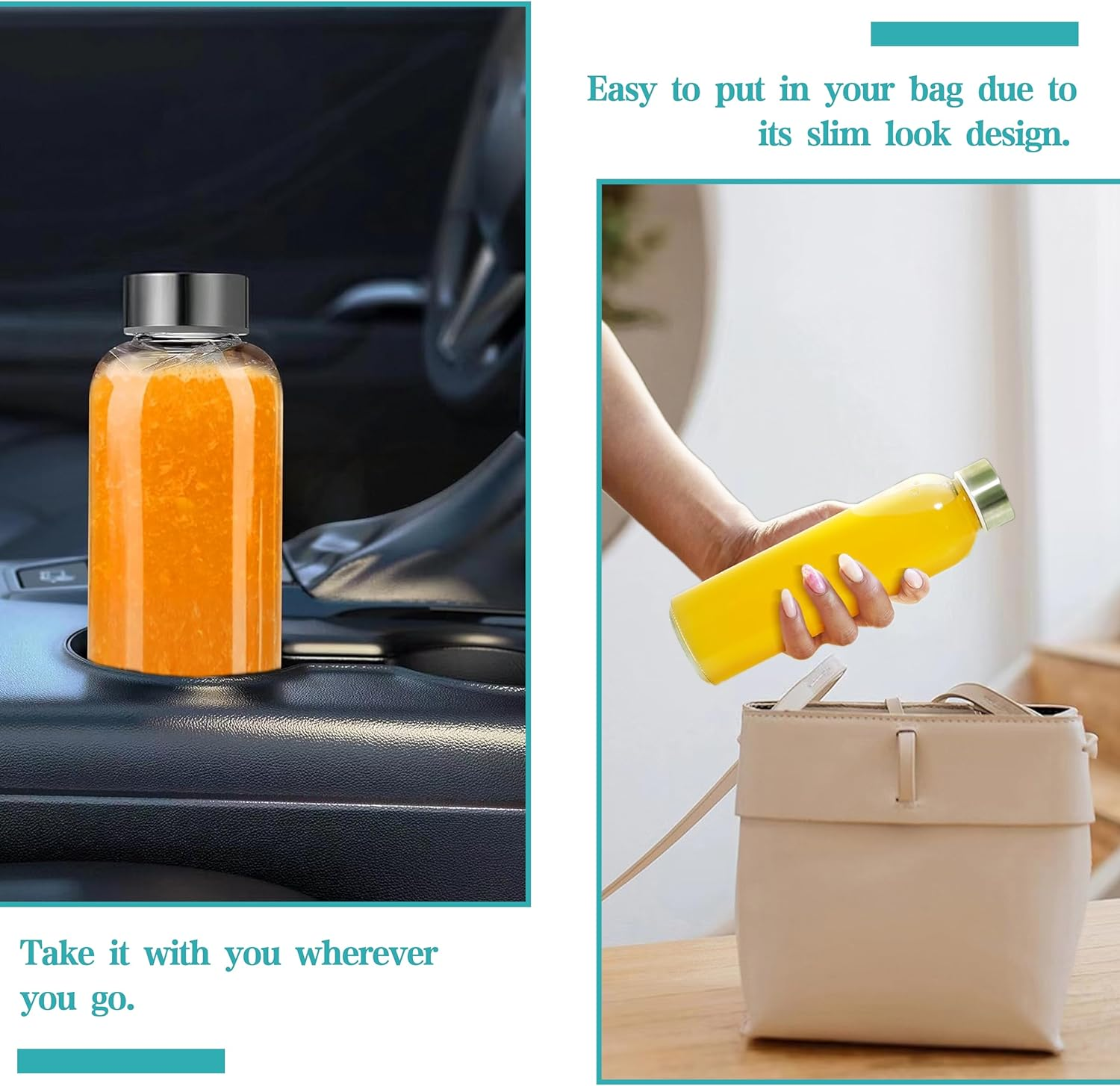 Glass Water Bottles with Stainless Steel Leak Proof Lids,18 Oz Glass Juice Bottles Set of 6,BPA Free,Reusable Drinking Bottle,Beverage Storage Container for Refrigerator,With Cleaning Brush image number 5