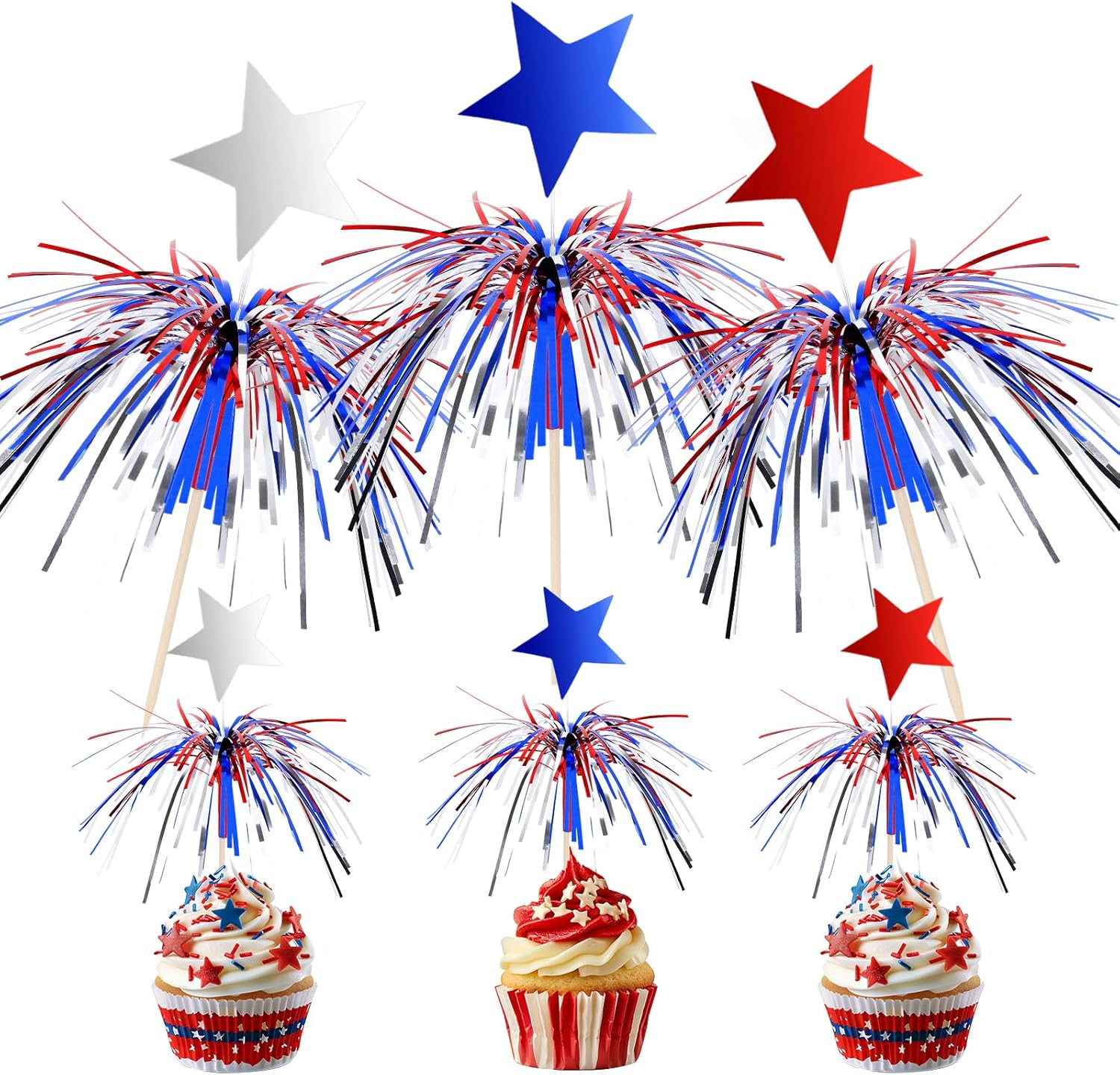 BOARDFEB 4Th of July Cocktail Picks 100Pcs, Patriotic Firework Picks with Red White Blue Stars Cocktail Sticks Cupcake Toppers Toothpicks for 4Th of July Party Food Drinks Appetizers Picks Decorations image number 2