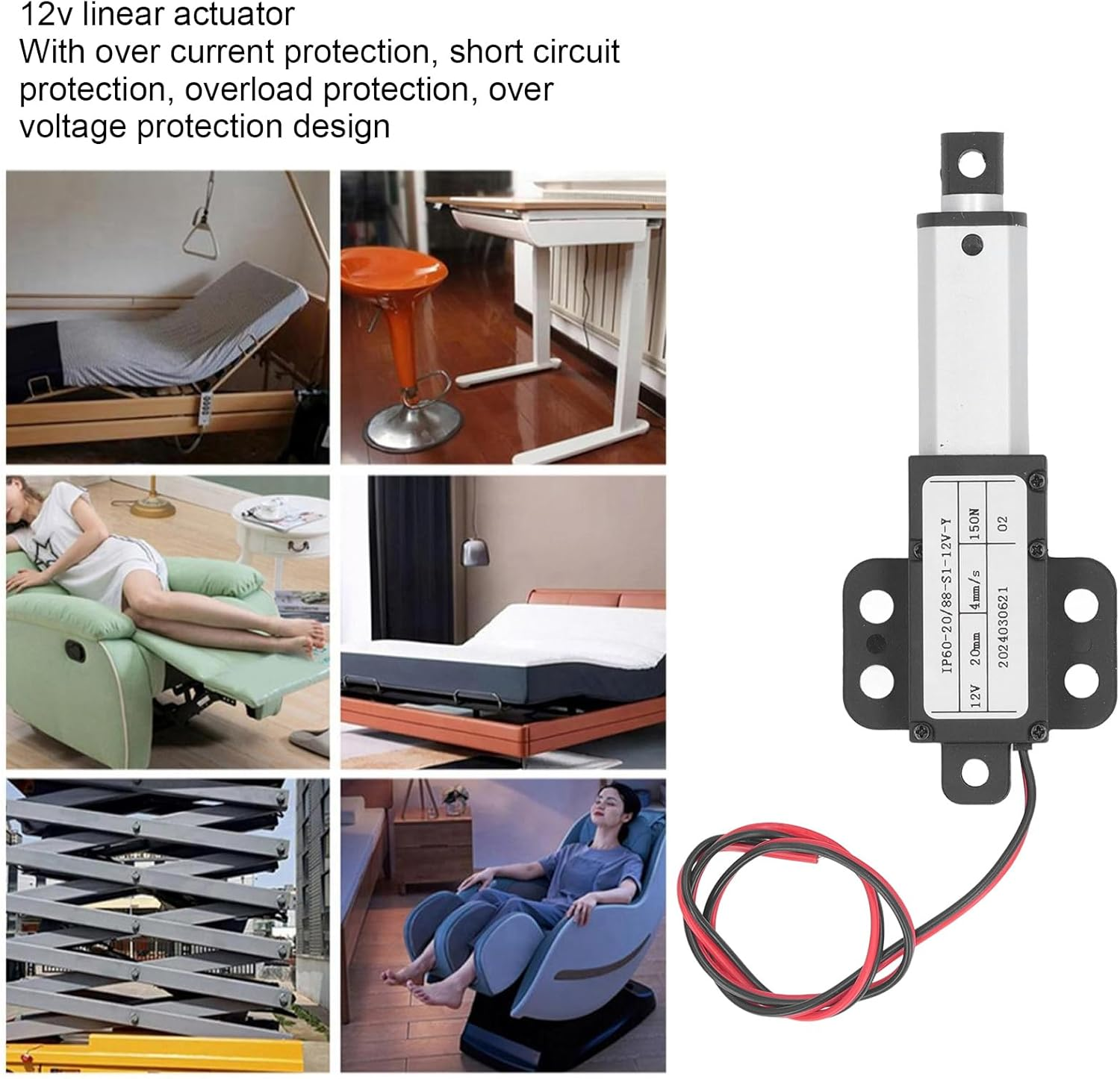 20Mm Stroke Micro Linear Actuators, 12V Force Linear Actuator 20Mm Stroke 150N IPX4, Electric Motion Actuator for Home Automation Robotics Cabinet Lifting Workbench