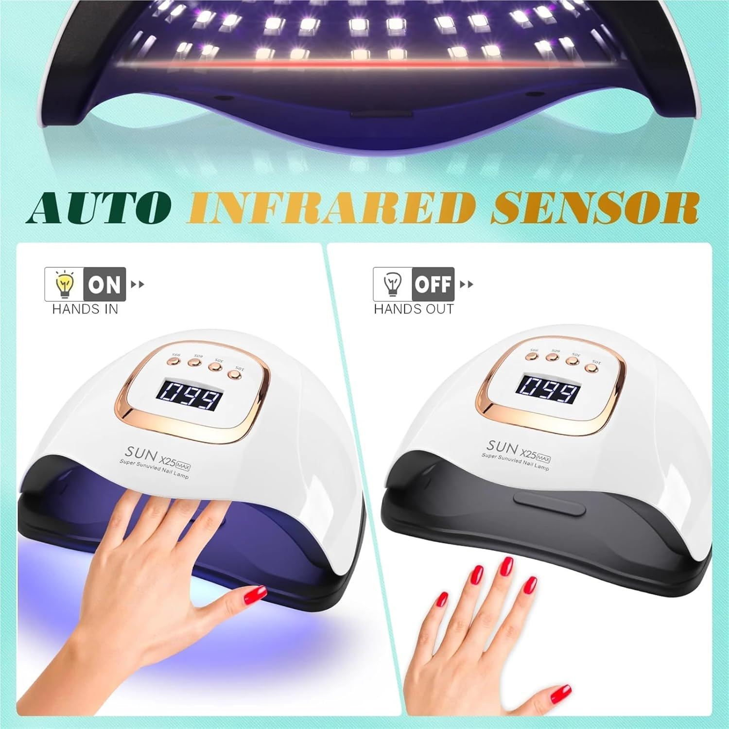 380W UV Nail Lamp 81 Leds Dryer Machine with LCD Screen Quick-Drying Manicure for Curing All Nails Gel Art Tools(X25) - X25 image number 3