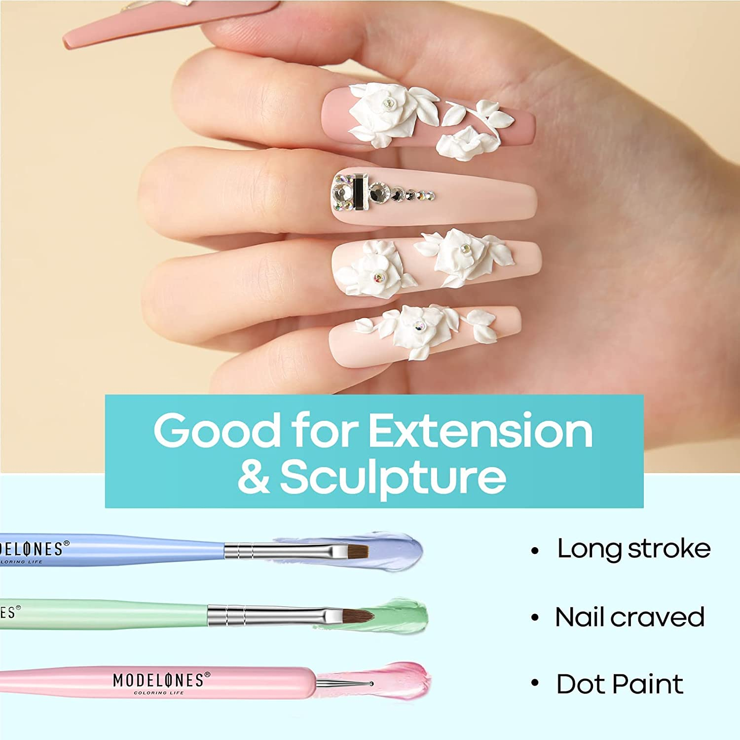 Modelones Nail Art Brushes Set, Nail Art Design Pen Painting Tools with Nail Extension Gel Brush, Nail Art Liner Brush and Nail Dotting Pen for Gel Polish Manicure Salon DIY at Home image number 5