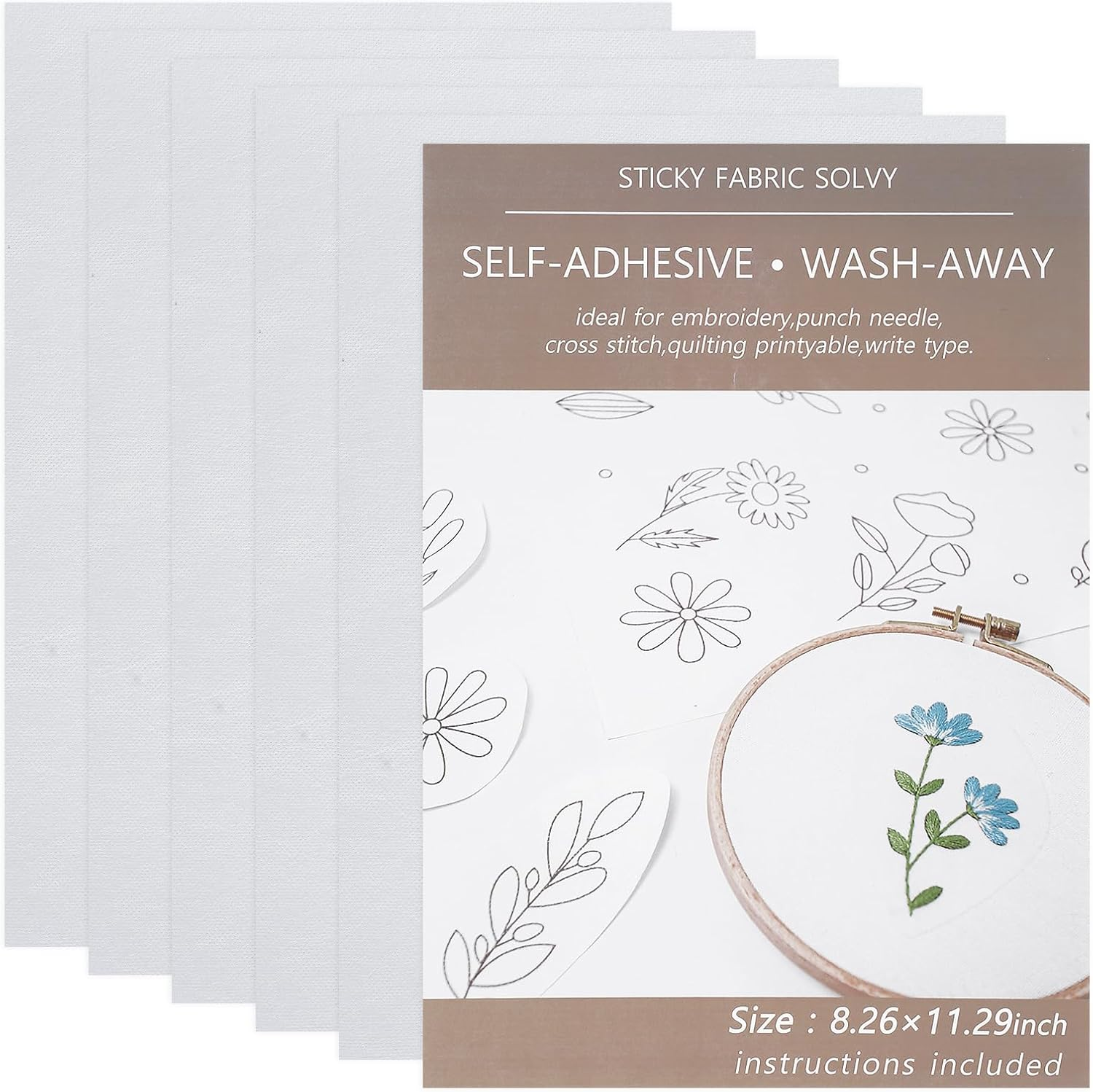 HSHGZSR Sticky Water Soluble Embroidery Stabilizer, Self Adhesive Wash Away Stabilizer, Paper Stabilizer, Wash Away Embroidery Stabilizer for Print or Draw Patterns Hand Machine Embroidery (10Pcs)