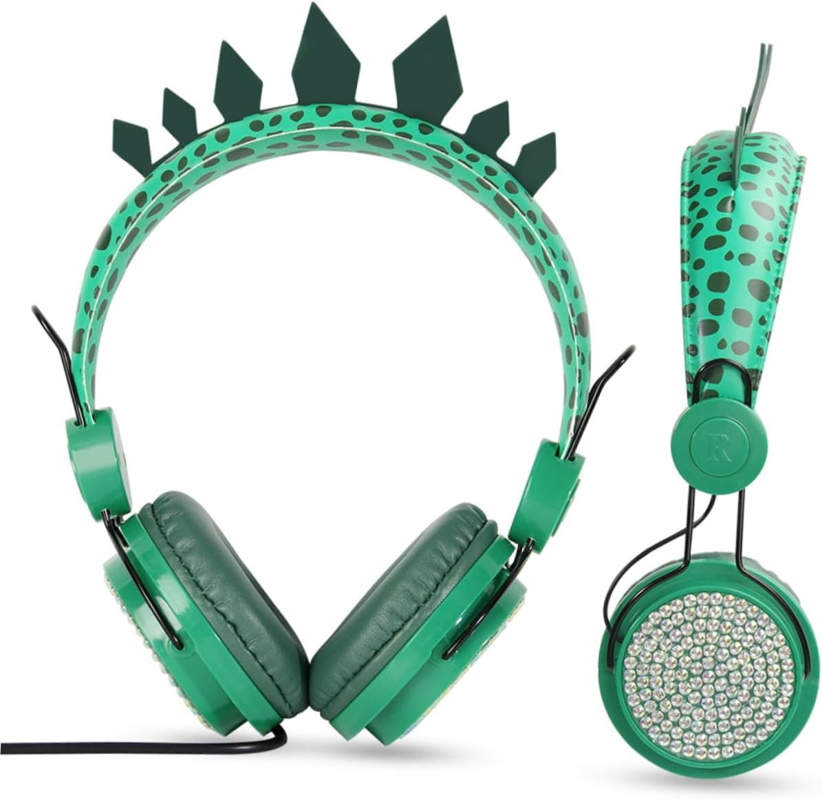 Gadpiparty Children Headset Over-Ear Headphones with Microphone for Boys and Girls Girls Boys Dinosaur Cartoon Design Safe Volume Wired Headphones Compatible with Phone and Computer Green Dinosaur image number 2