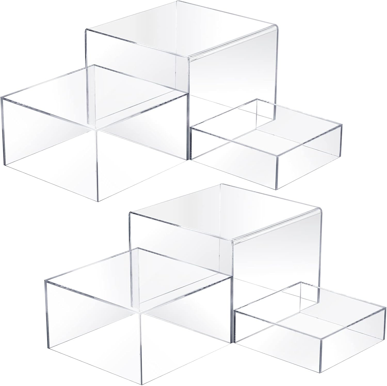 Tuanse 6 Pcs Buffet Risers, Food Risers for Buffet Table, Display Stand for Catering Dessert Collectibles Jewelry Figures Show, 5 Sided Acrylic Cube Display Organizer Nesting Risers(White)
