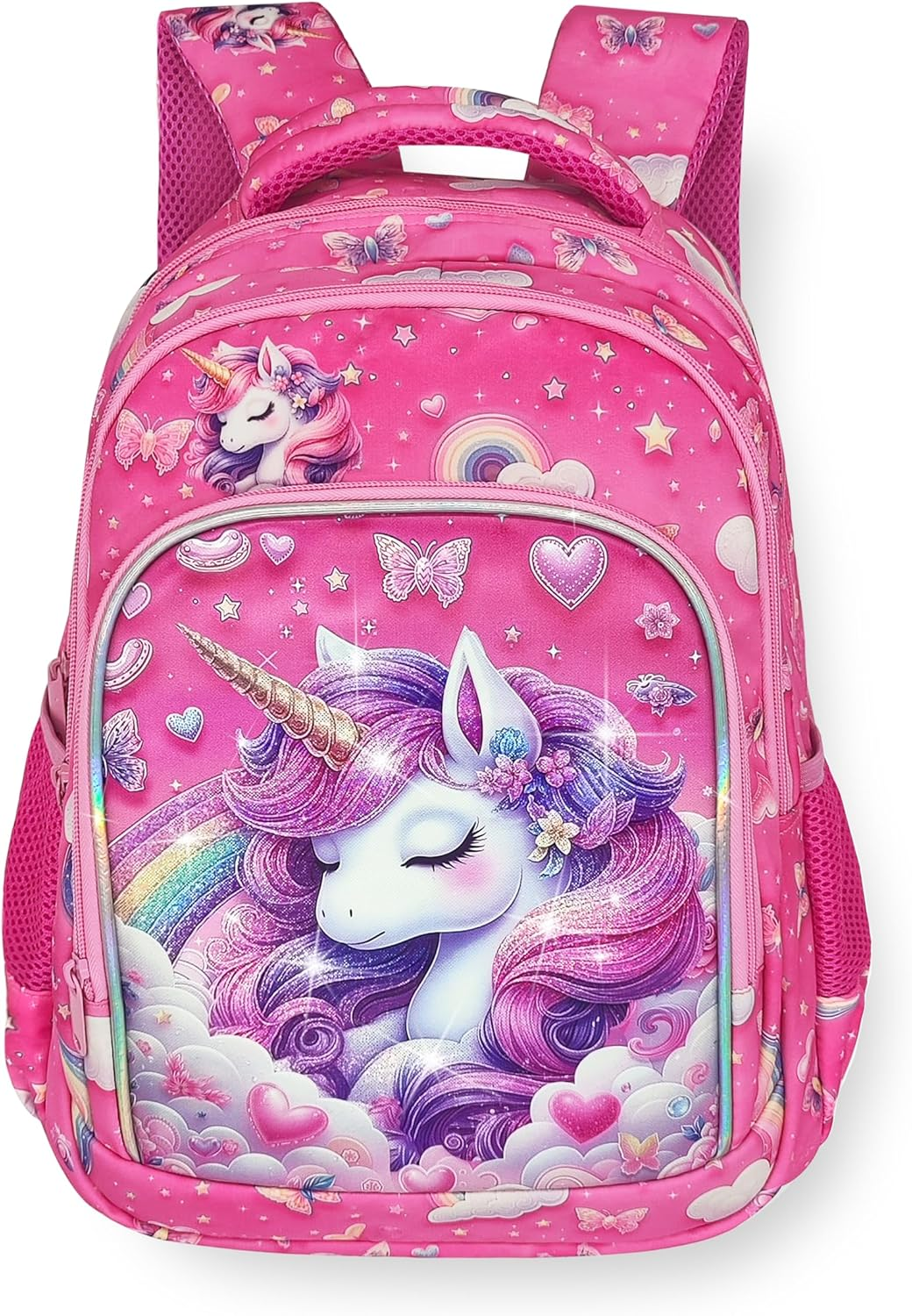 Usmikeys Pink Unicorn Girls Backpack Cute Kids School Bag for Elementary Toddler Kindergarten Preschool, Children'S Bookbag Travel Back Pack with Chest Strap 15", Mochilas Escolares Para Ni&ntilde;as image number 1