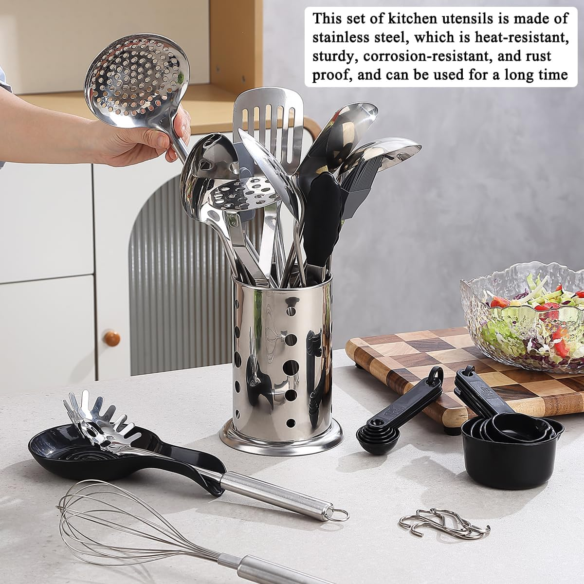 Reanea Kitchen Utensils Set, 39 Pieces Stainless Steel Cooking Utensils Set, Spoon Spatula Set with Sturdy Stainless Steel Utensil Holder, Dishwasher Safe image number 4