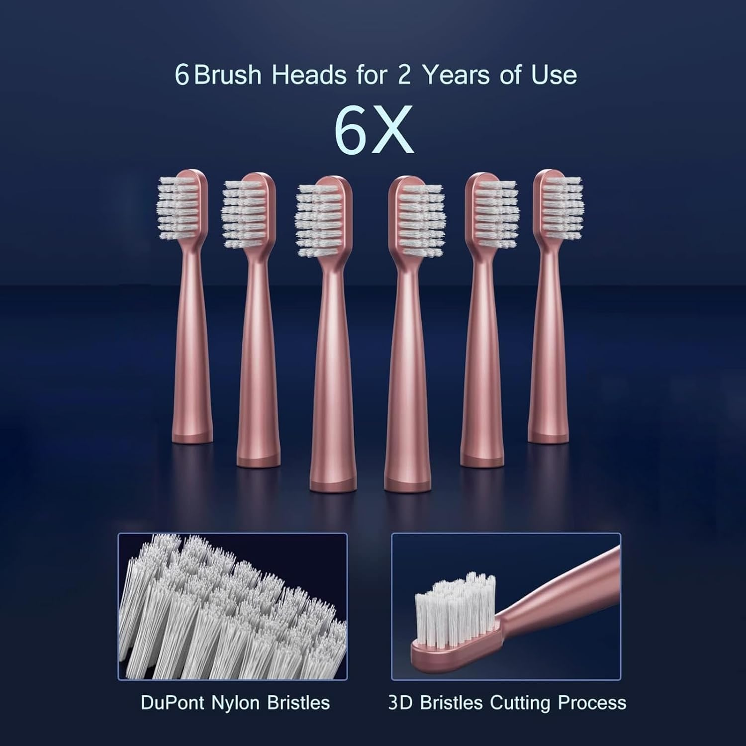 Oolong Waterproof Sonic Electric Toothbrush, 2-Hour Fast Charge with Intelligent Time Reminder, 5 Modes, 6 Brush Heads, Travel, Indoor, Outdoor, Pink