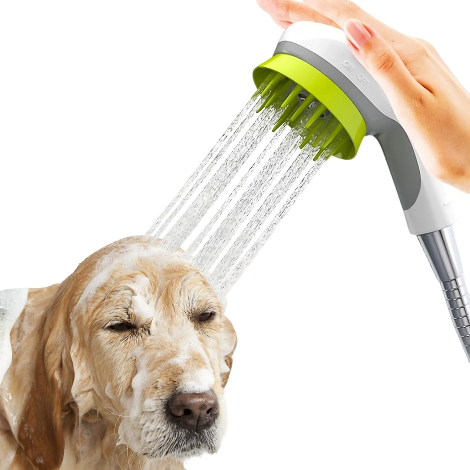 Pet Dog Grooming Shower Head with Massage Brush Functionality and Water-Saving Pause Feature, Shower Grooming Shower Head for Cats and Dogs (White)