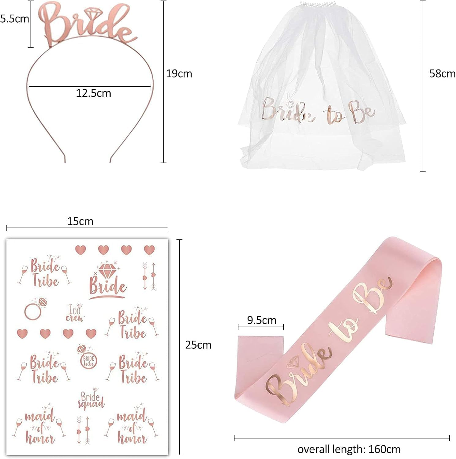 Bride to Be Sash Hen Party Accessories Kit Includes Tiara Veil Comb Temporary Tattoos for Bachelorette Bridal Shower Wedding Fun Hen Party Games Decorations