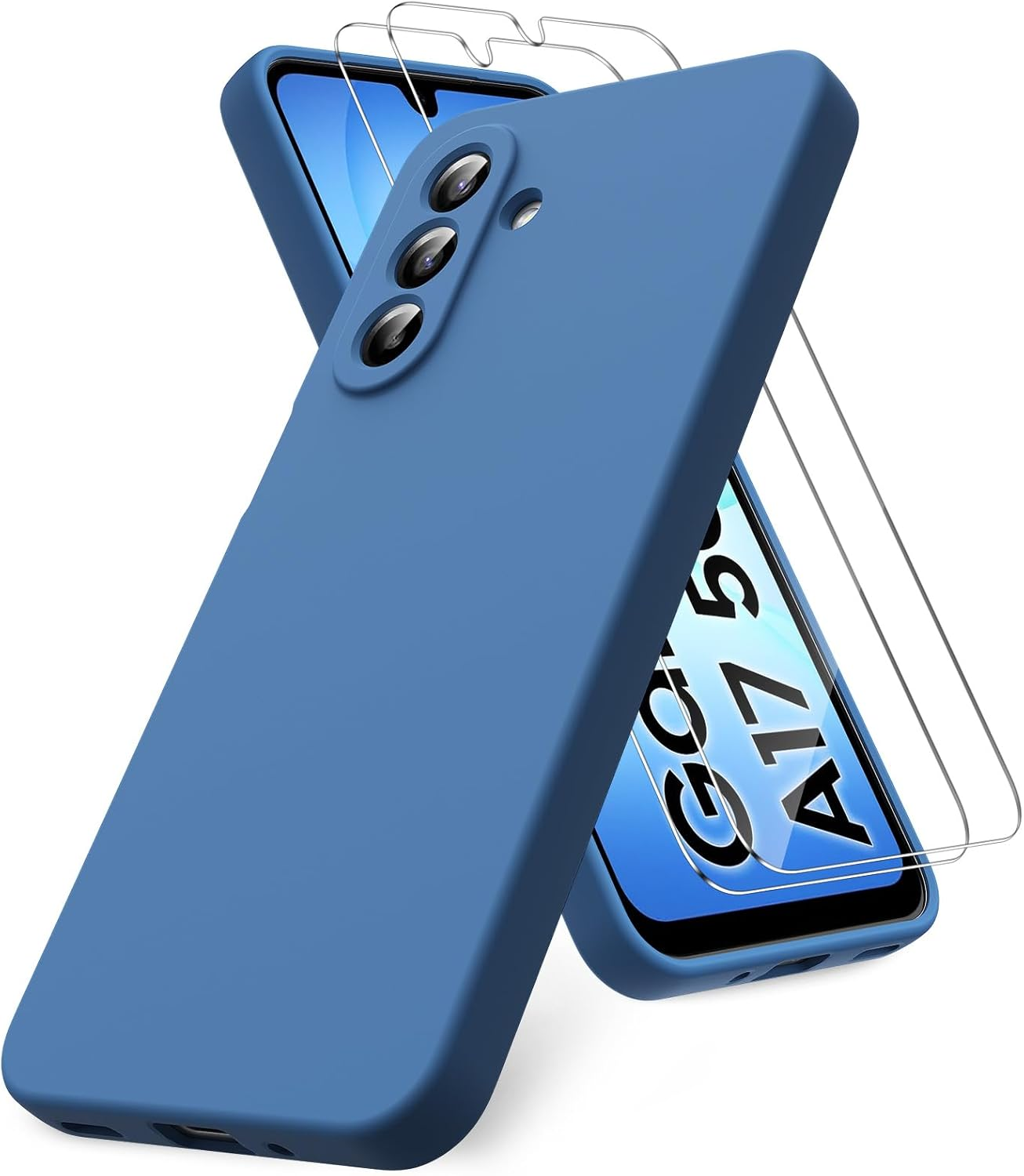 Vansdon Case for Samsung Galaxy A16 4G/5G, 2 Pack Tempered Glass Screen Protector, Soft TPU Liquid Silicone Case, Shockproof Rubber Silicone Gel Case - Orange