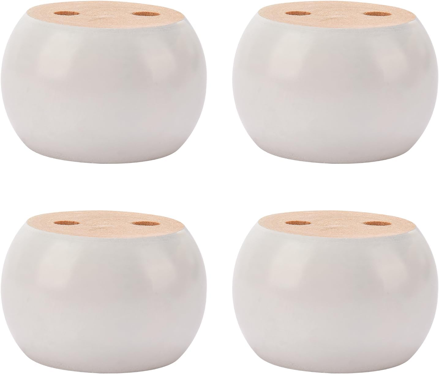 2 Inch / 5Cm Wooden Furniture Legs, Pack of 4 White Solid Wood Turned DIY Replacement Bun Feet with M8 Hanger Bolts & T-Nuts or Sofa Couch Cabinet Recliner Ottoman Riser