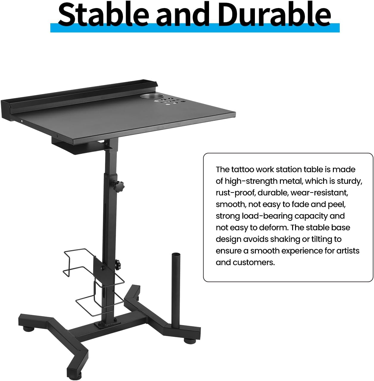 Tattoo Work Station Tattoo Salon Tray Cart Portable Work Table with Detachable Storage Shelf Tattoo Armrest Stand Adjustable Height Tattoo Stand Desk for Tattoo Supplies and Equipment image number 3