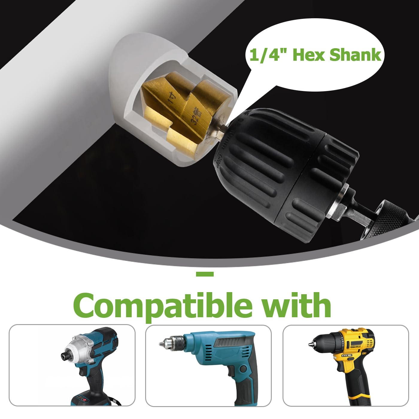 3 Pcs PPR Lifting Step Drill Bits, 1/4" Hex Shank Water Pipe Expansion Drill Lift Stepped Reamer Drill Bit Set Tube Reaming Plumbing Puncher Repair Tool for 1/2" 3/4" 1" Pipes image number 4