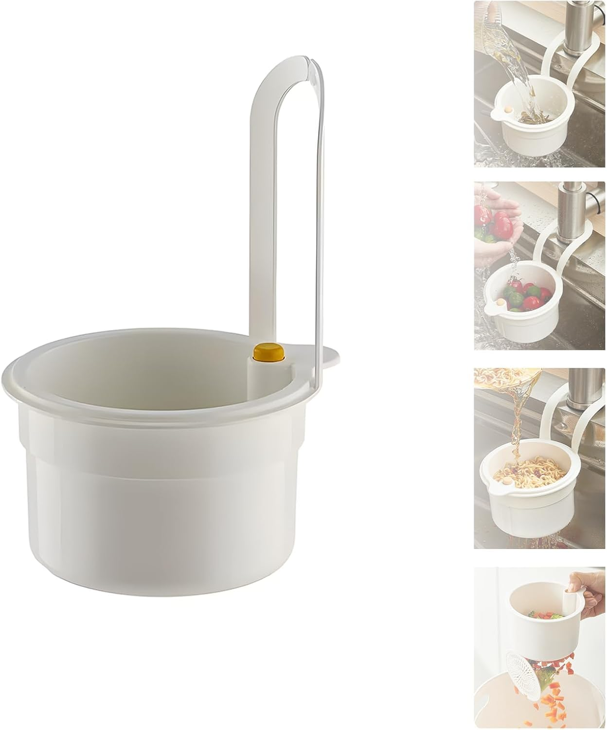 Hanging Silicone Sink Strainer Basket, Food Waste Drain Basket with Handle, Kitchen Garbage Filter Holder for Sink (White)