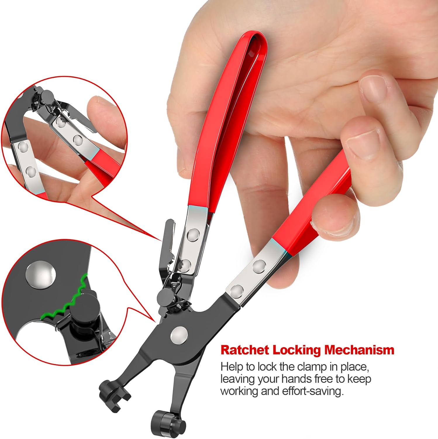 Hose Clamp Pliers | Heavy-Duty Automotive Repairing Tool | Repair Tool Swivel with Flat Band for Removal and Installation of Ring-Type or Flat-Band Hose Clamps image number 1