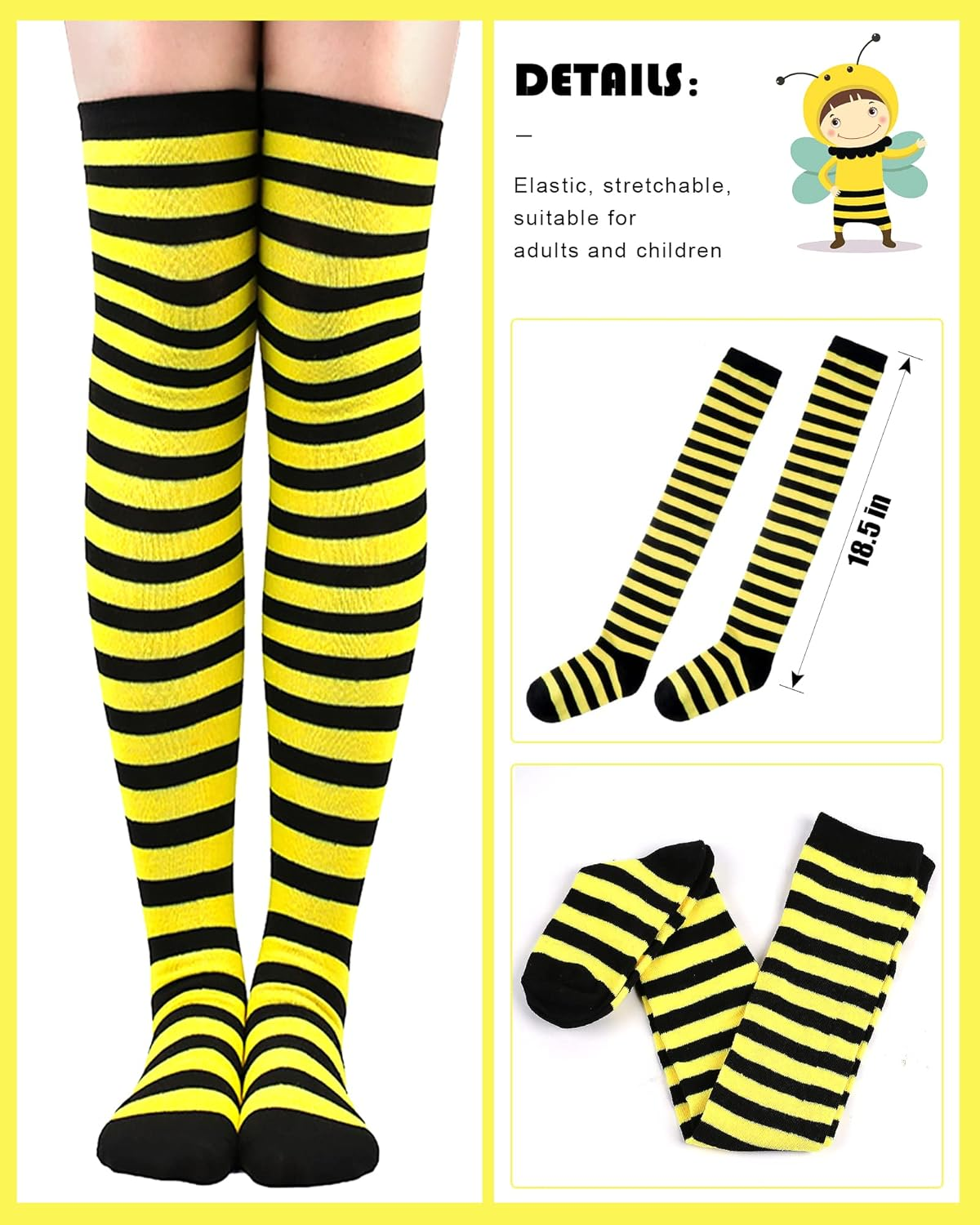 Women'S Adult Bee Costume Set - 4Pcs Honeybee Costume Accessories with Antenna Headband, Tutu Skirt, Leg Warmers, Arm Warmers & Gloves - Yellow - One Size - Halloween image number 2