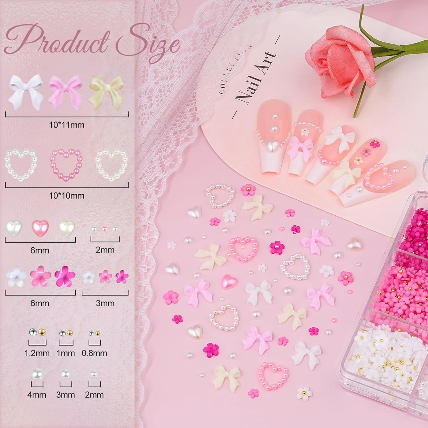 3D Nail Charms，Nail Art Rhinestones Kit and Gems Set， for Crafts Y2K Nail Decor Face Art Clothes Shoes Bag Diy/With Storage Organizer Box, Pick up Tweezer and Rhinestones Picking Pen image number 5