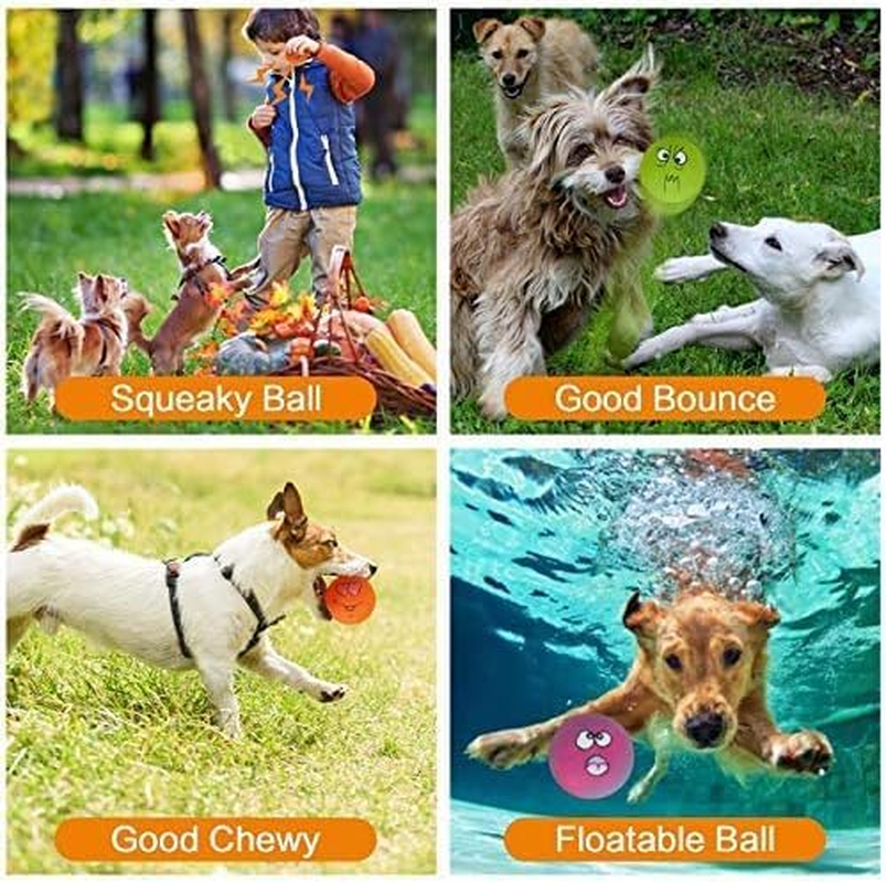 Squeaky Dog Toy Chewing Dog Toys Durable Teething Latex Rubber Soft Interactive Fetch Play Dog Balls with Funny Face for Puppy Small Medium Pet Dog (5PCS) - Same Face image number 6