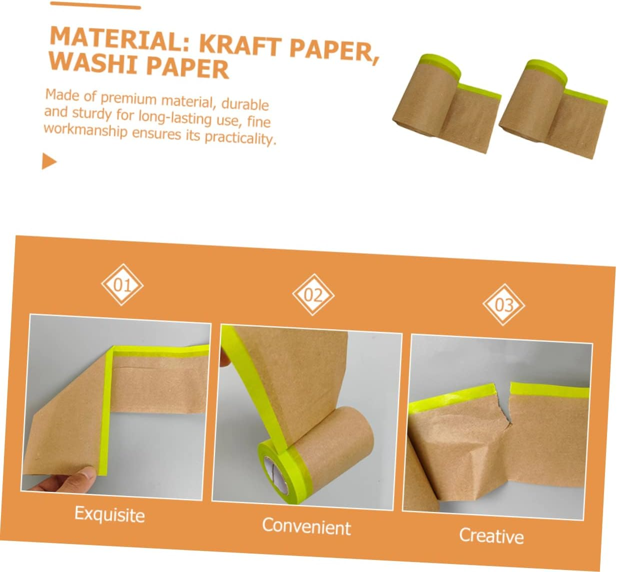 2 Rolls Kraft Masking Film Green Japanese Paper 15 * 11M Heavy Duty Upholstery Shelter Protection Paper Paint Covering Tape for Home Appliances and Furniture image number 6