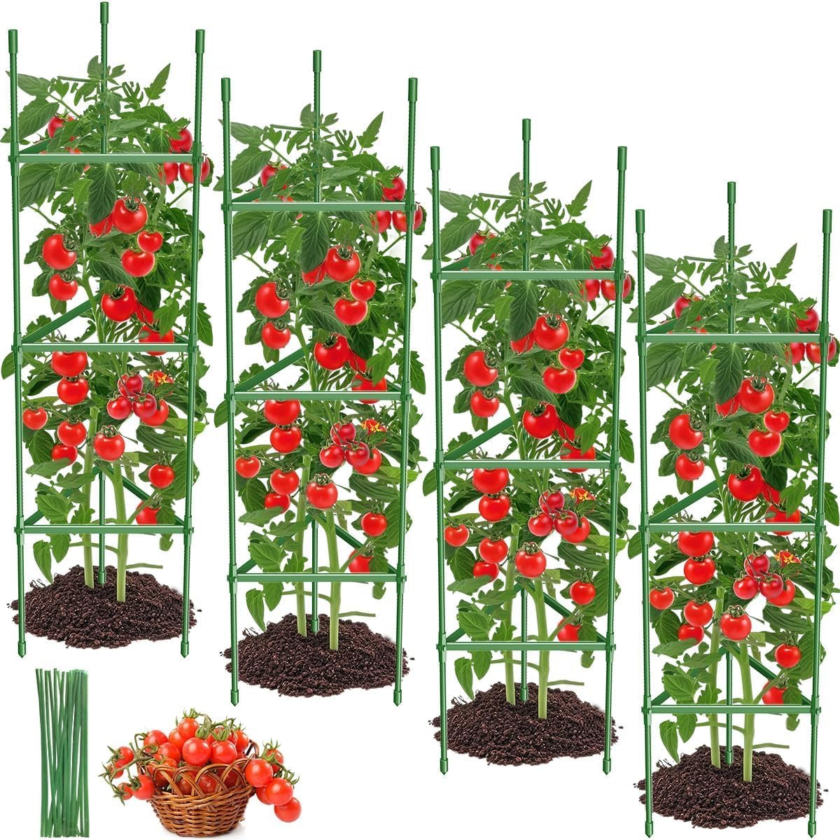 4PCS Tomato Cages for Garden, Tomato Trellis for Raised Garden Bed, 130CM Tall Tomato Cage Plant Support for Pots, Gardening Supplies Trellis for Climbing Plants (High: 130CM)