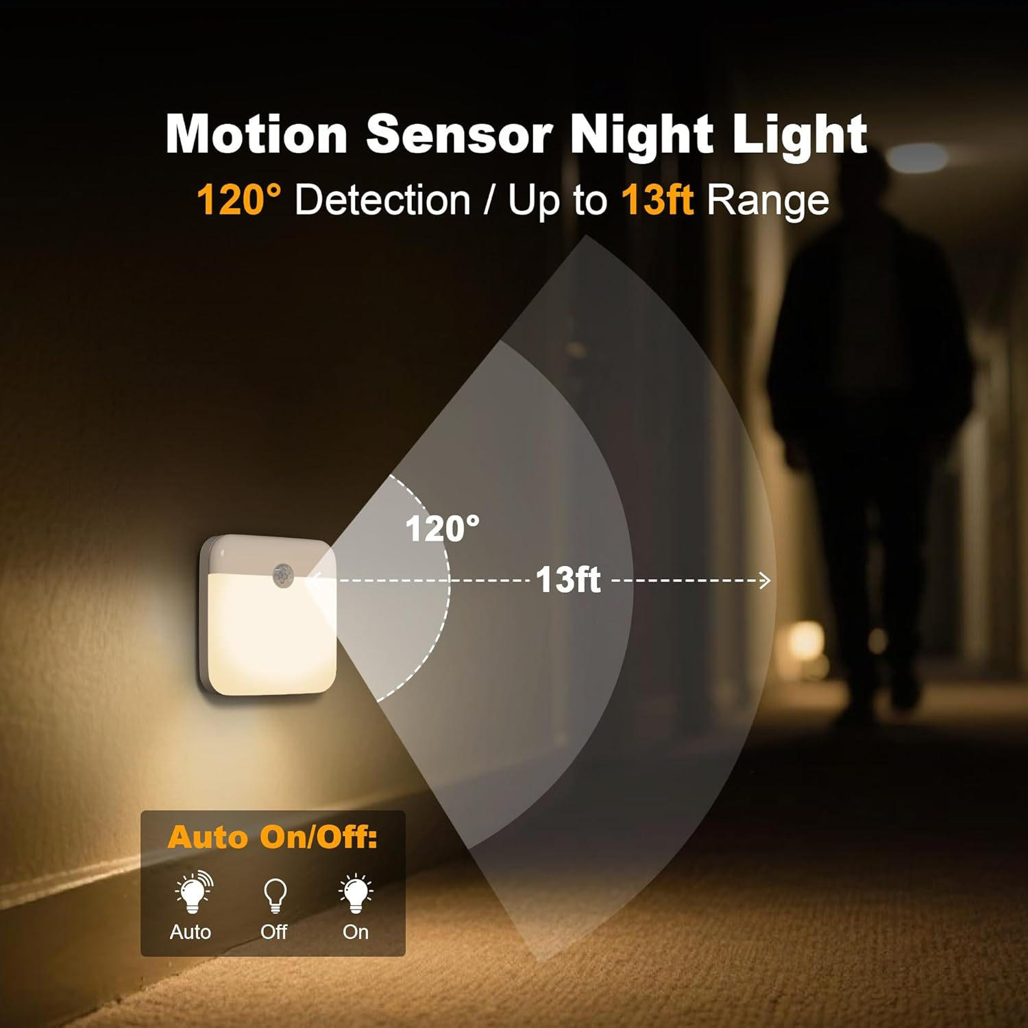 ECOBAY Night Light with Motion Sensor & Twilight Sensor - Rechargeable, Battery Operated, Pack of 2, Warm White image number 1