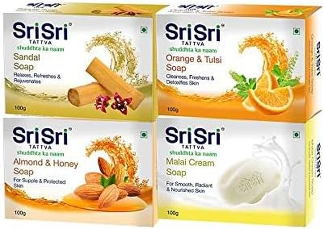 Sri Sri Tattva Almond & Honey Soap, Malai Cream Soap, Sandal Soap,Orange & Tulasi Soap image number 4